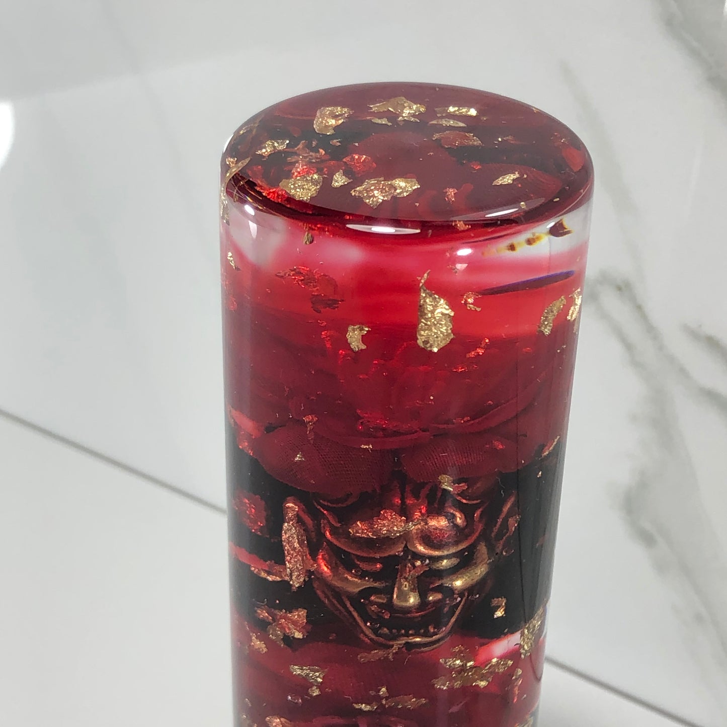 Mr__Grip 4 1/2 inch resin black red cherry blossom oni mask #386