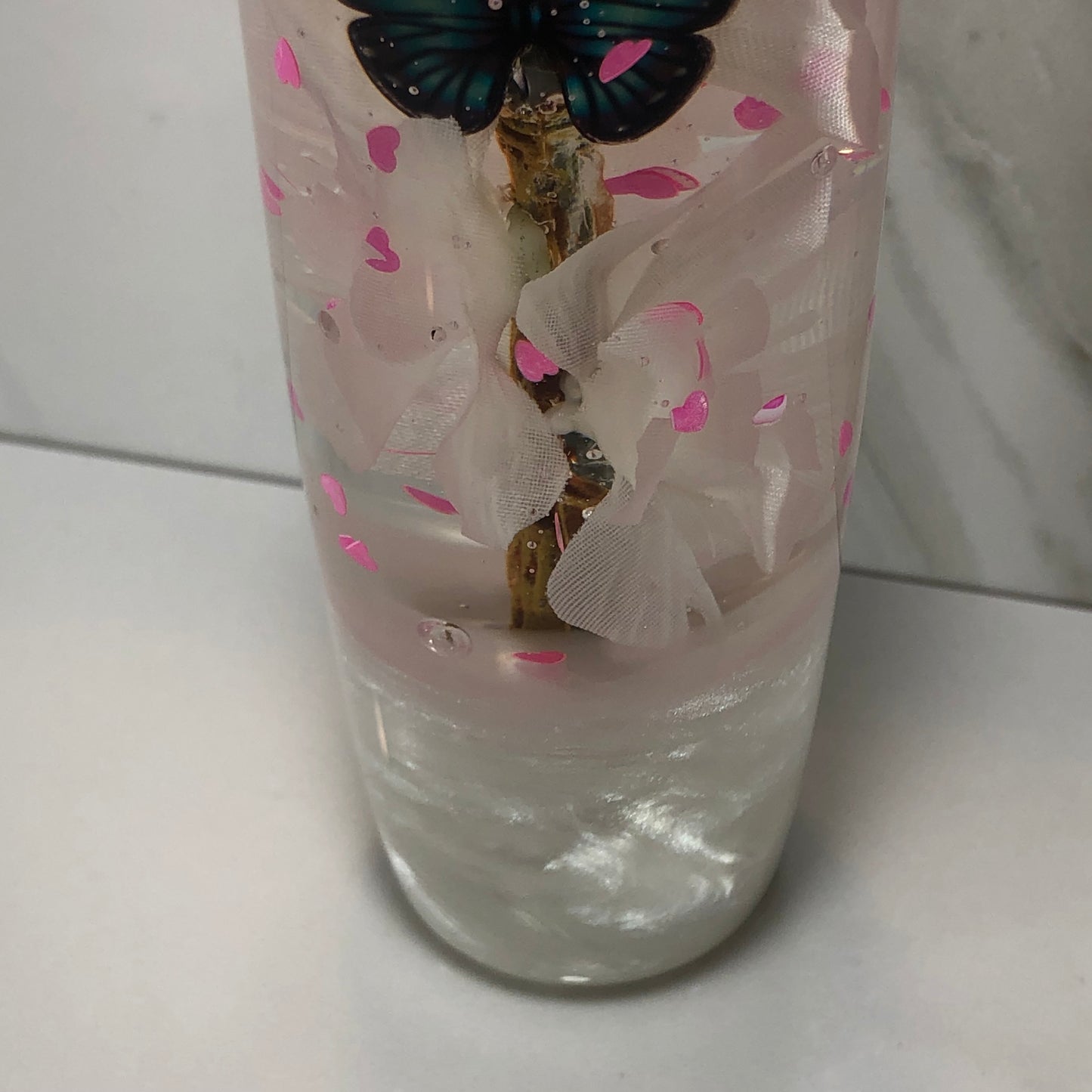 Mr__Grip 5 1/2 Inch Resin Custom Shift Knob White Cherry Blossom Pink Hearts #426