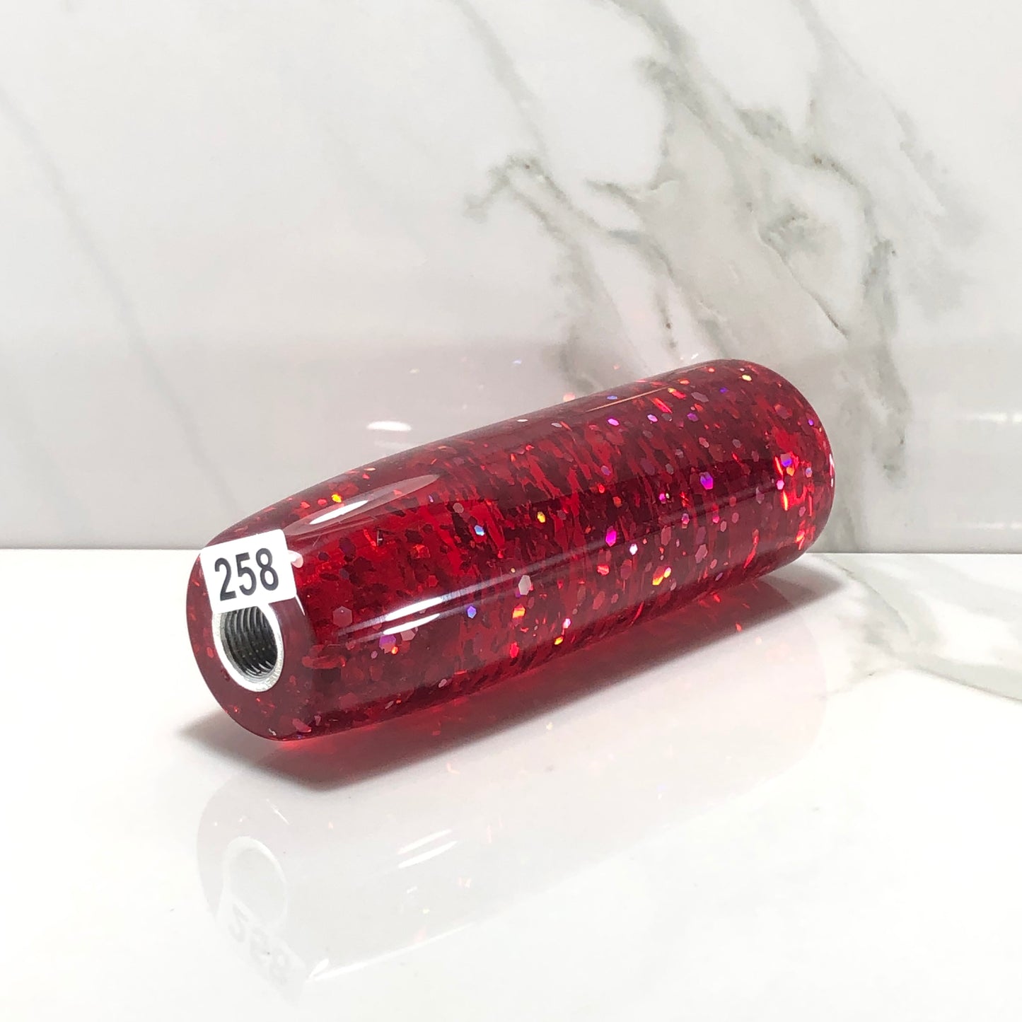 Mr__Grip 4 1/2 Inch Resin Custom Shift Knob red tint with silver Holographic Flakes JDM