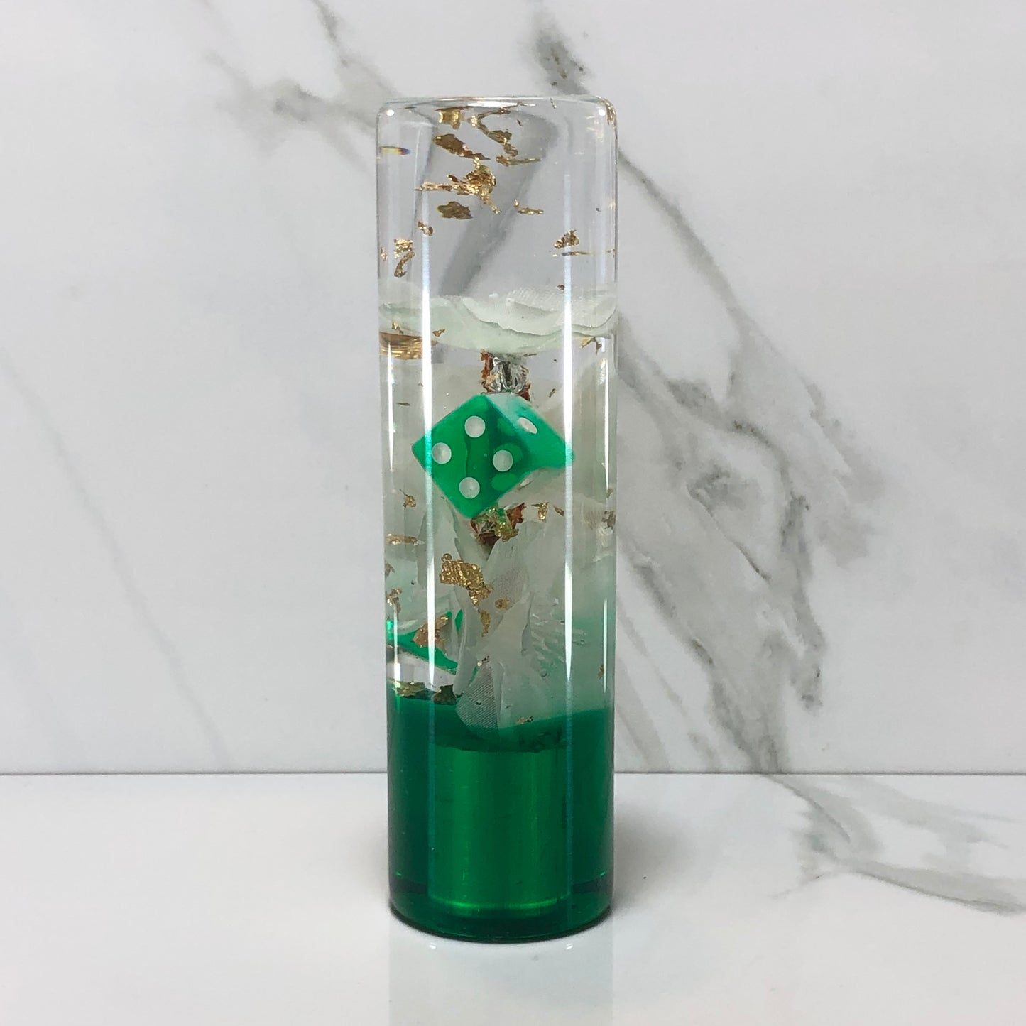 Mr__Grip 5 1/2 Inch Resin Custom Shift Knob White Cherry Blossom Green Dice JDM