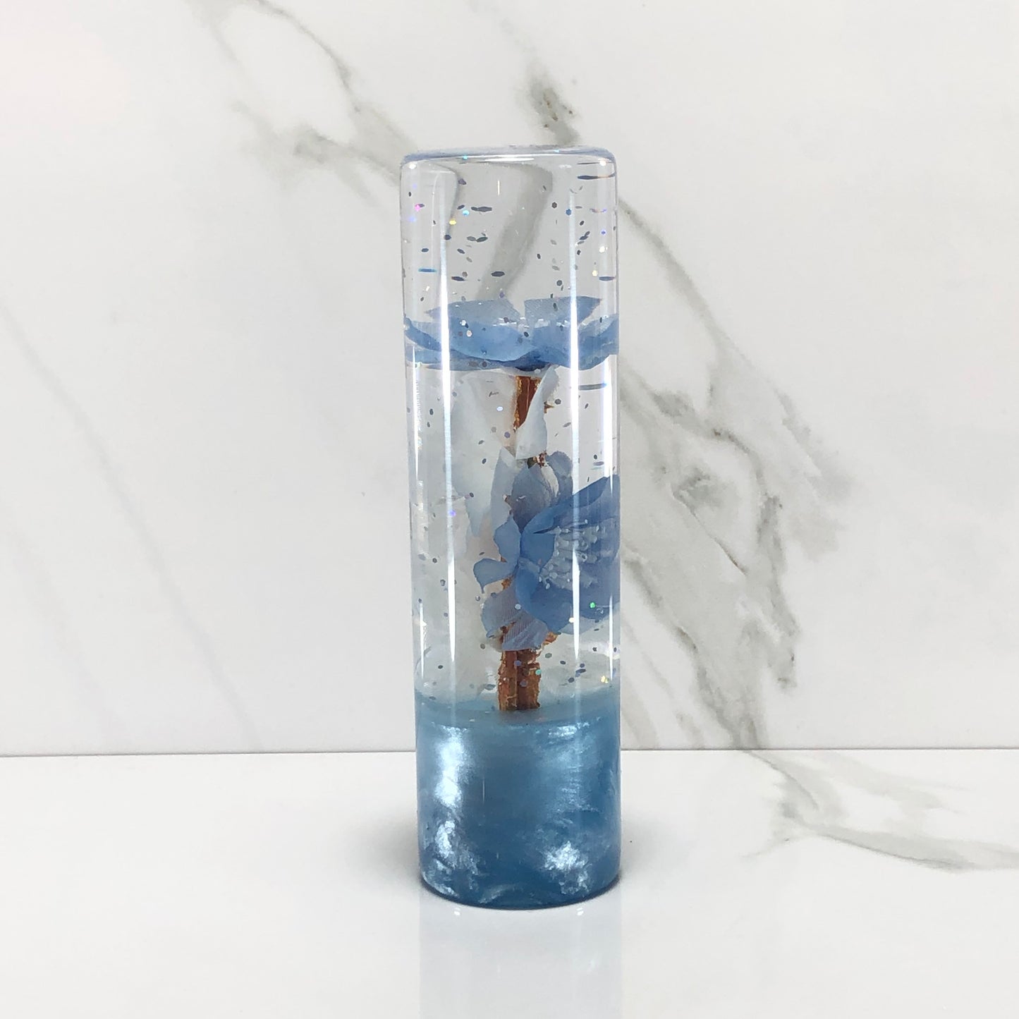 Mr__Grip 5 1/2 Inch Resin Custom Shift Knob Light Blue & White Cherry Blossom JDM