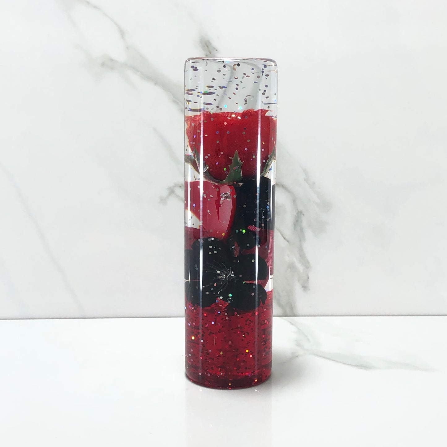 Mr__Grip 5 3/4 Inch Resin Custom Shift Knob Red Rose with black red cherry blossom JDM