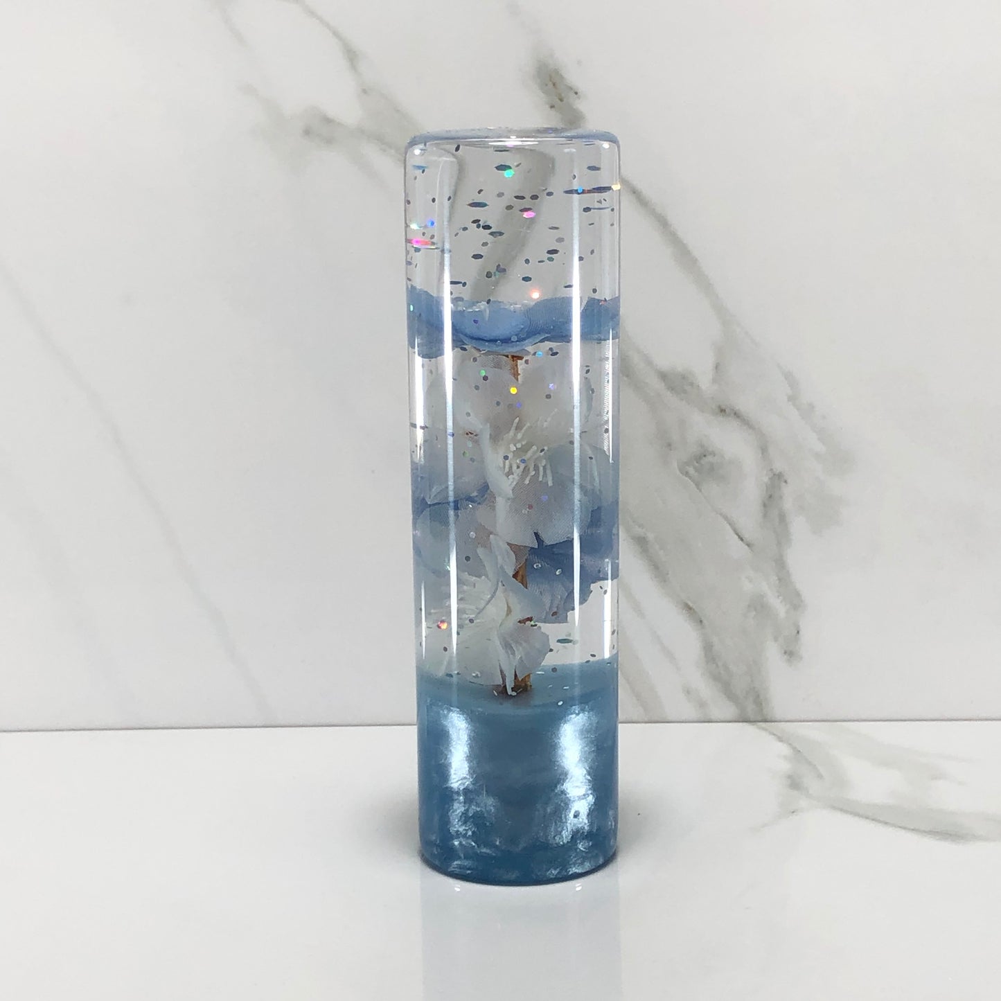 Mr__Grip 5 1/2 Inch Resin Custom Shift Knob Light Blue & White Cherry Blossom JDM