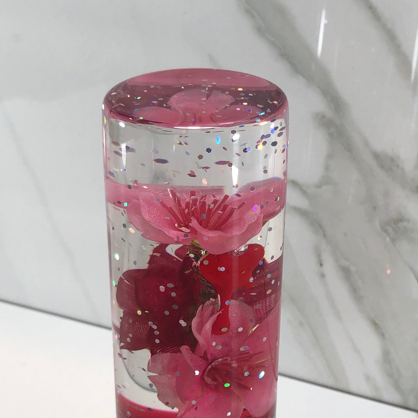 Mr__Grip 4 1/2 Inch Resin Custom Shift Knob Pink & Red Cherry Blossom #454