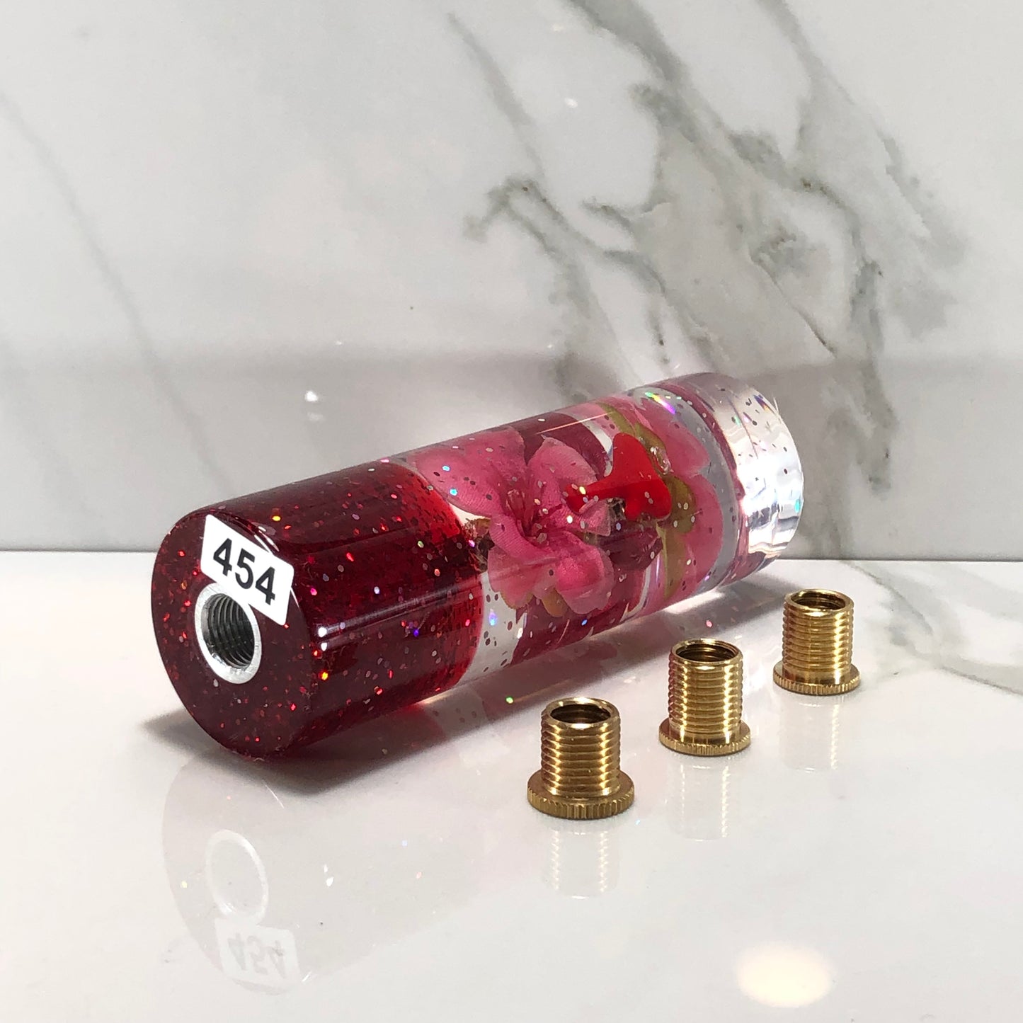 Mr__Grip 4 1/2 Inch Resin Custom Shift Knob Pink & Red Cherry Blossom #454