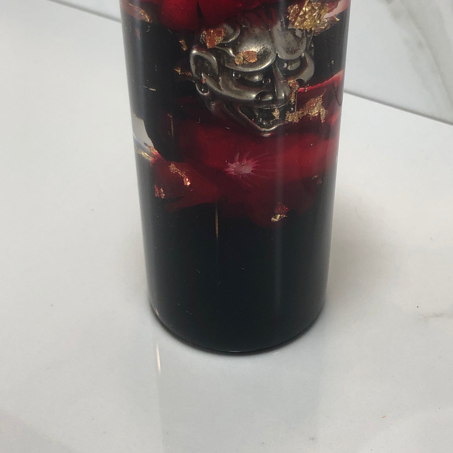 Mr__Grip 4 1/2 inch resin red bleeding black cherry blossom oni mask #399