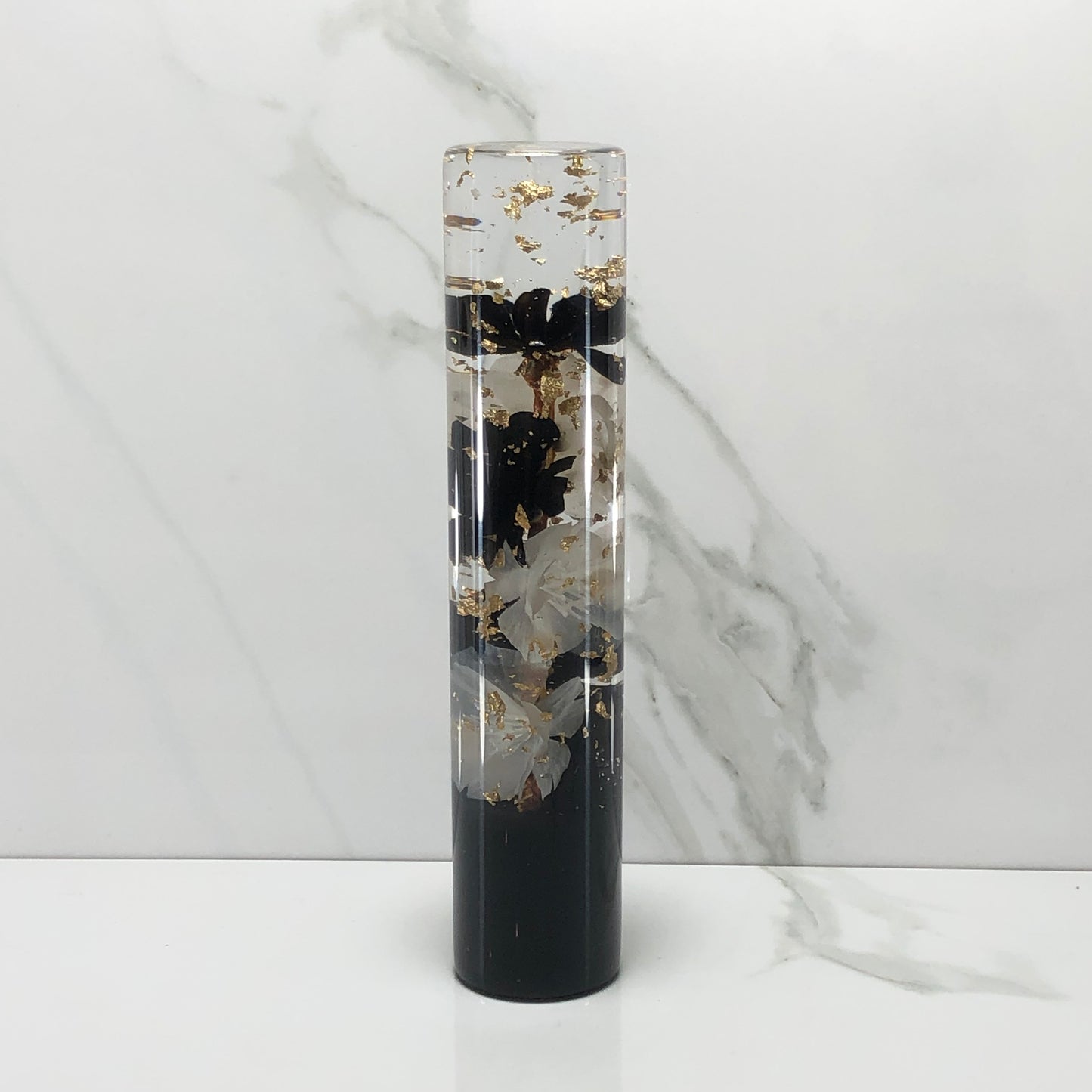 Mr__Grip Resin Shift Knob 190mm Black White Blossom Gold Leaf Flower