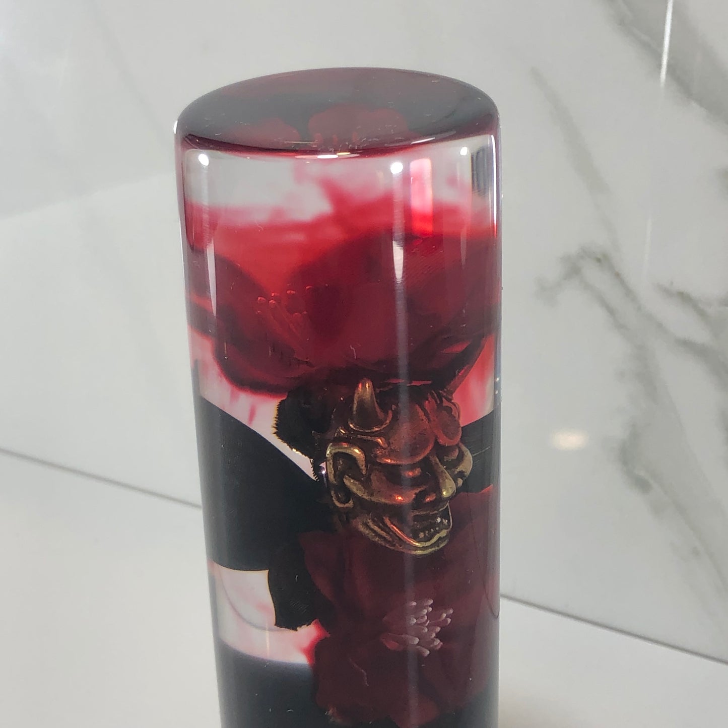 Mr__Grip 4 1/2 inch resin black red cherry blossom oni mask #373