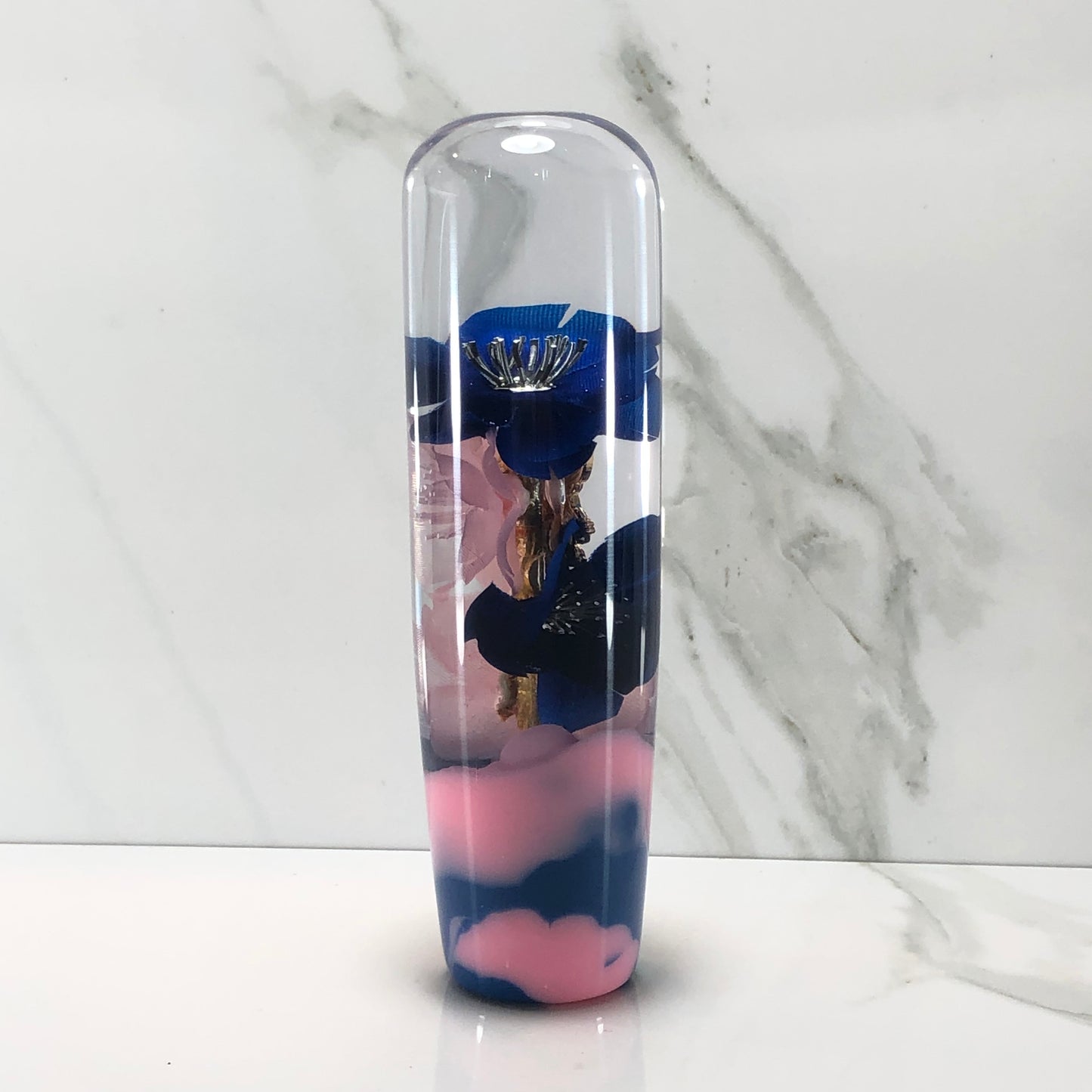 Mr__Grip 5 3/4 Inch Resin Custom Shift Knob stitch blue Pink Cherry Blossom #523
