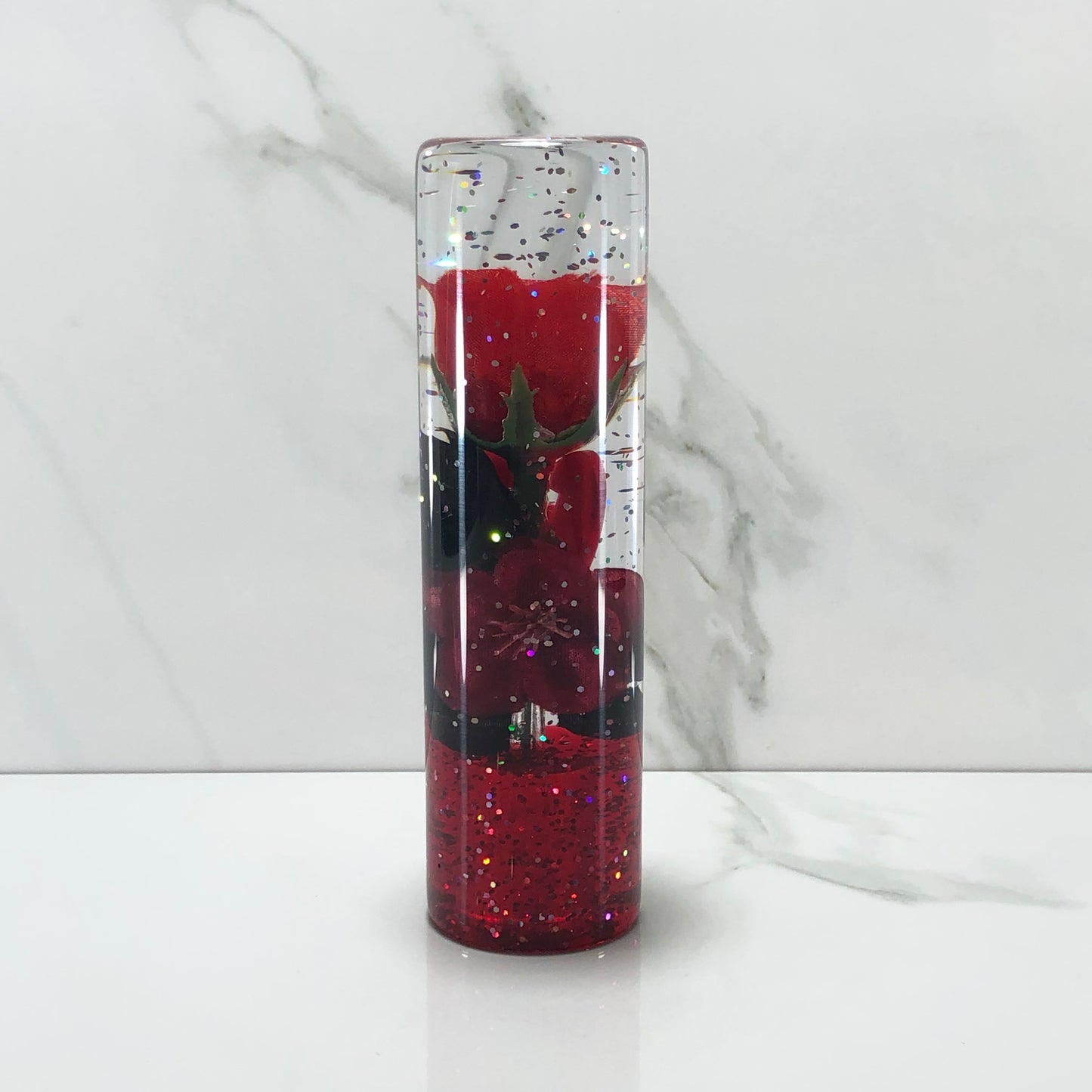 Mr__Grip 5 3/4 Inch Resin Custom Shift Knob Red Rose with black red cherry blossom JDM