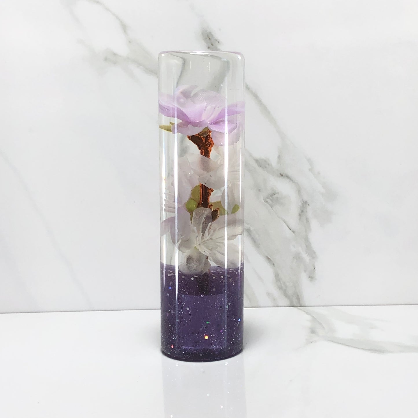 Mr__Grip 5 1/2 Inch Resin Custom Shift Knob purple And white Cherry Blossom JDM