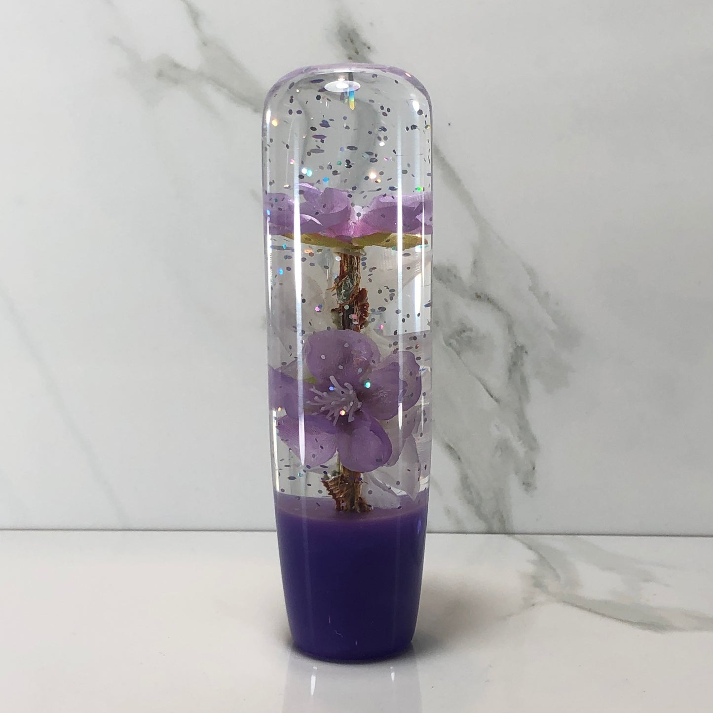 Mr__Grip 5 1/2 Inch Resin Custom Shift Knob purple And white Cherry Blossom #423