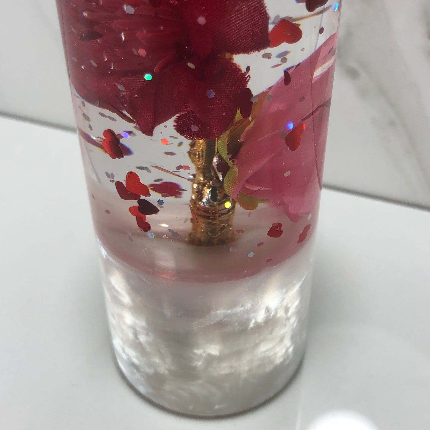 Mr__Grip 4 1/2 Inch Resin Custom Shift Knob Pink & Red Cherry Blossom