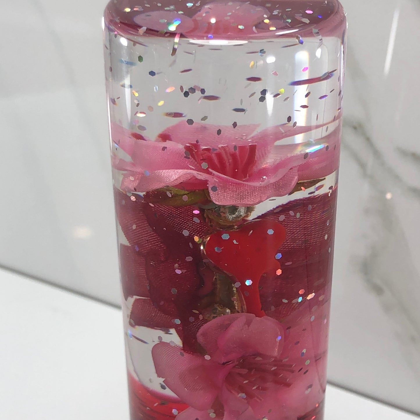 Mr__Grip 4 1/2 Inch Resin Custom Shift Knob Pink & Red Cherry Blossom JDM