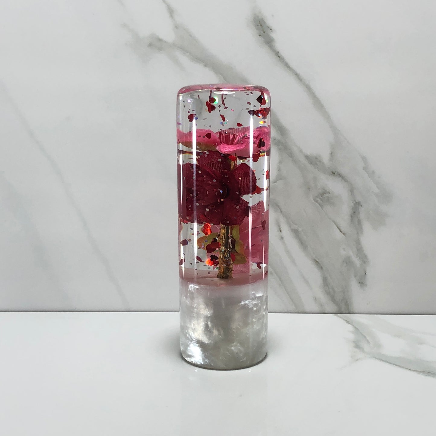 Mr__Grip 4 1/2 Inch Resin Custom Shift Knob Pink & Red Cherry Blossom