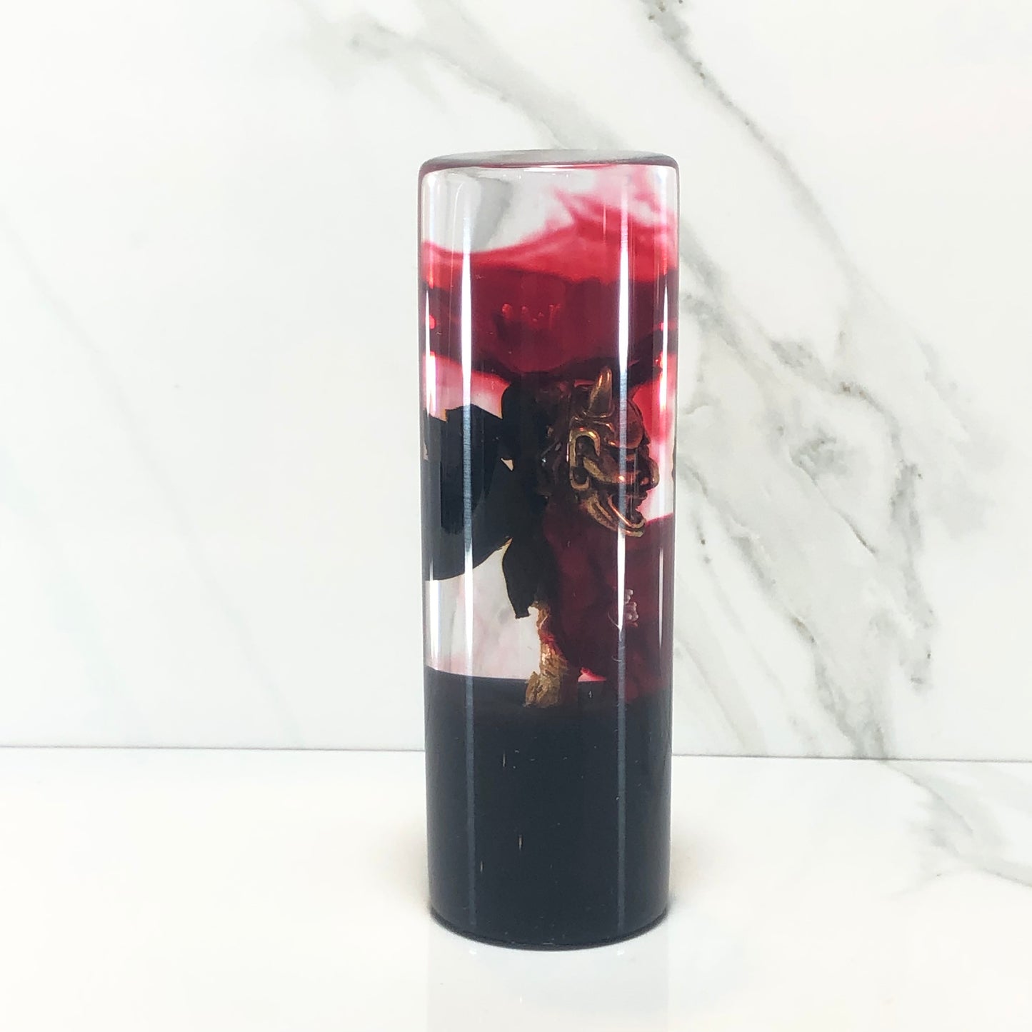 Mr__Grip 4 1/2 inch resin black red cherry blossom oni mask #373