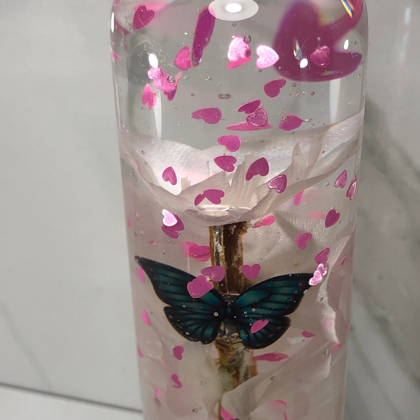Mr__Grip 5 1/2 Inch Resin Custom Shift Knob White Cherry Blossom Pink Hearts #426