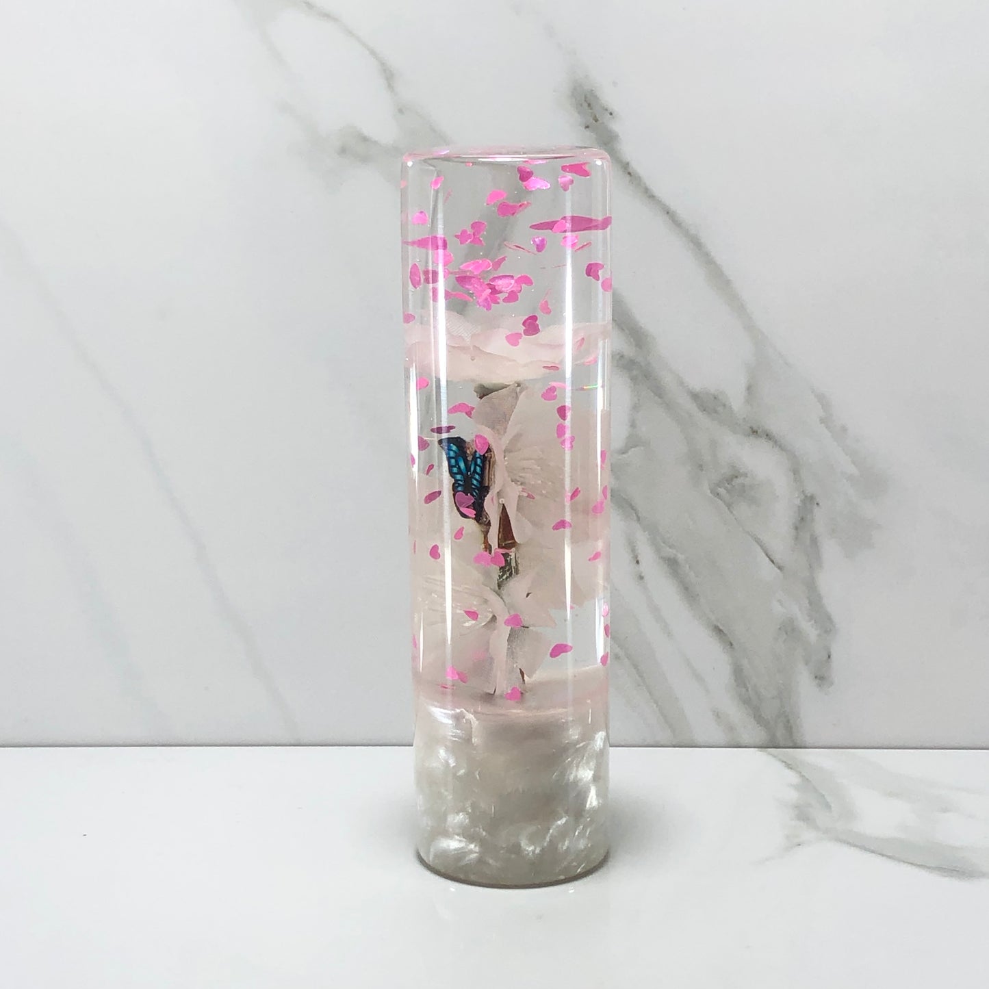 Mr__Grip 5 1/2 Inch Resin Custom Shift Knob White Cherry Blossom JDM Pink Hearts