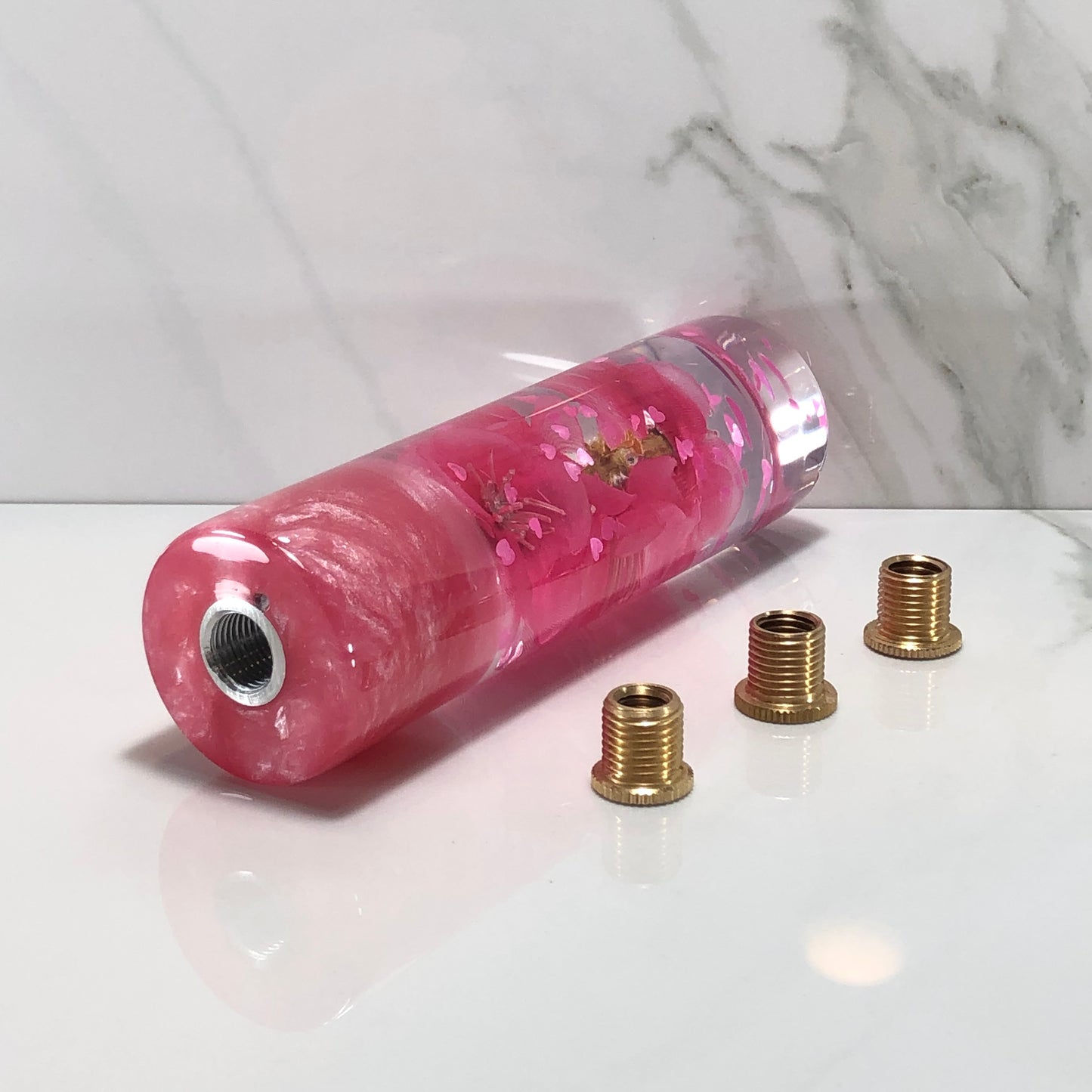 Mr Grip Resin Shift Knob 140mm Pink Blossom Heart Glitter