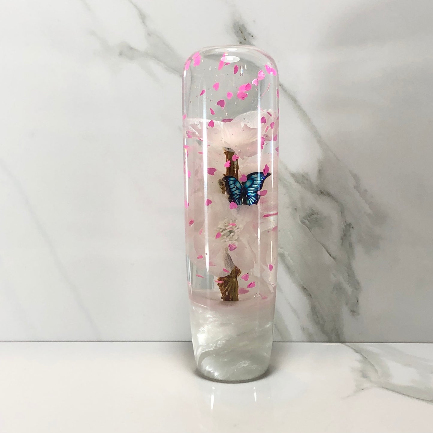 Mr__Grip 5 1/2 Inch Resin Custom Shift Knob White Cherry Blossom Pink Hearts #426