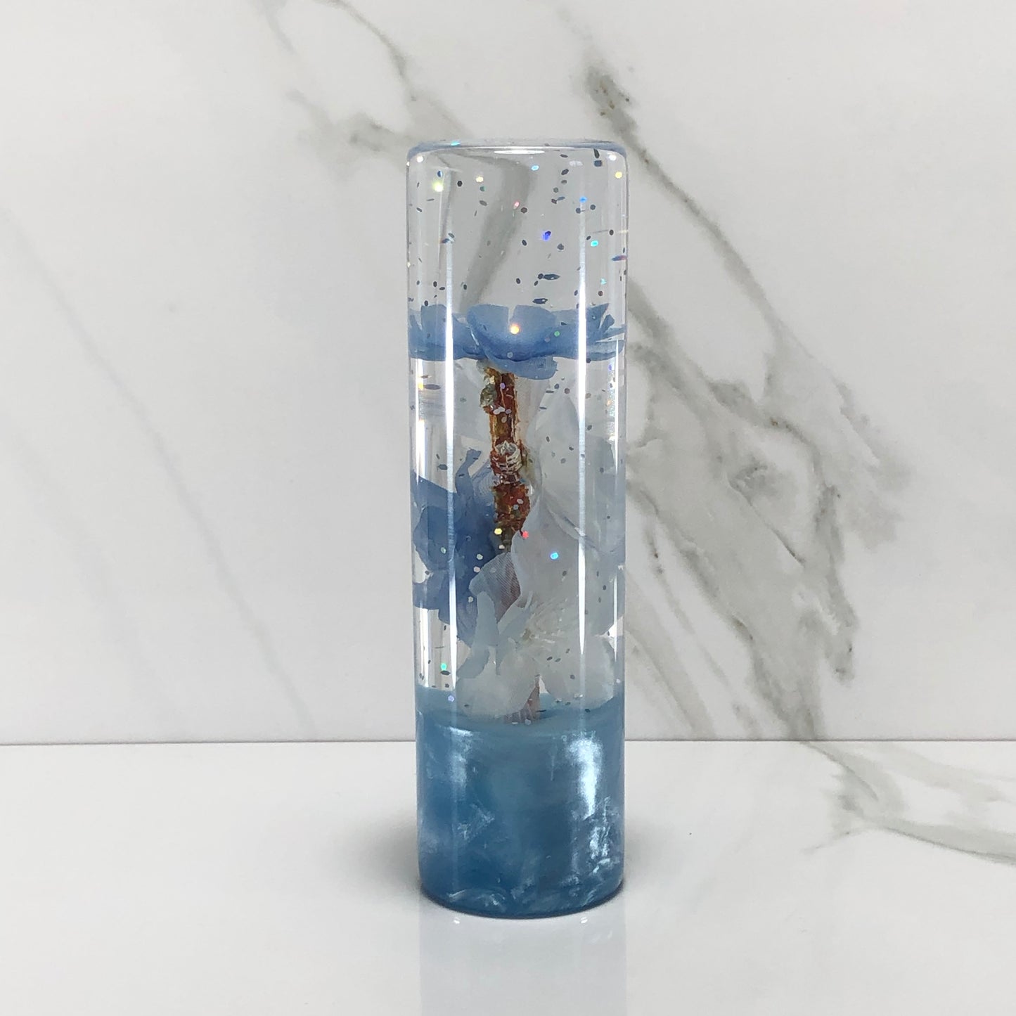 Mr__Grip 5 1/2 Inch Resin Custom Shift Knob Light Blue & White Cherry Blossom JDM