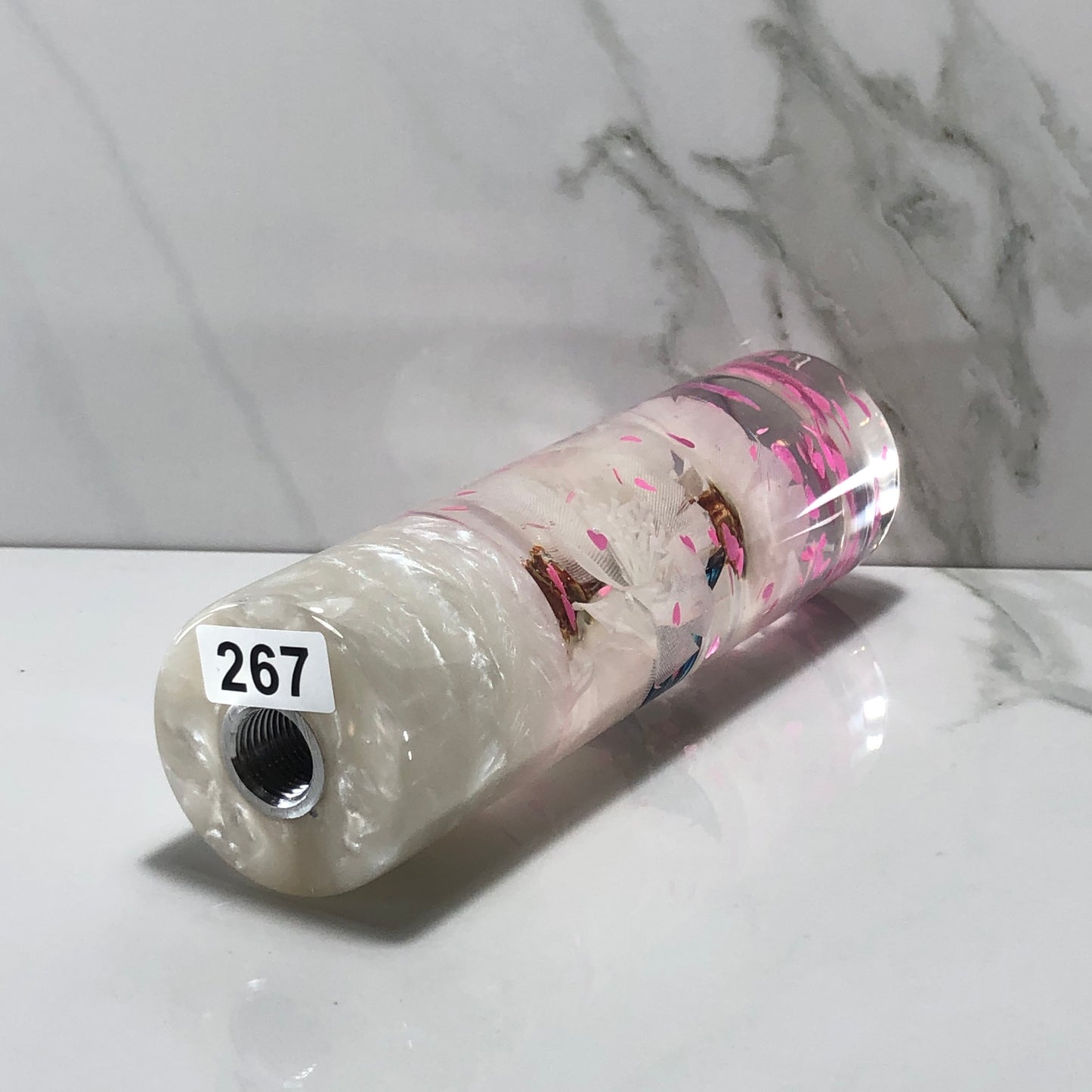 Mr__Grip 5 1/2 Inch Resin Custom Shift Knob White Cherry Blossom JDM Pink Hearts