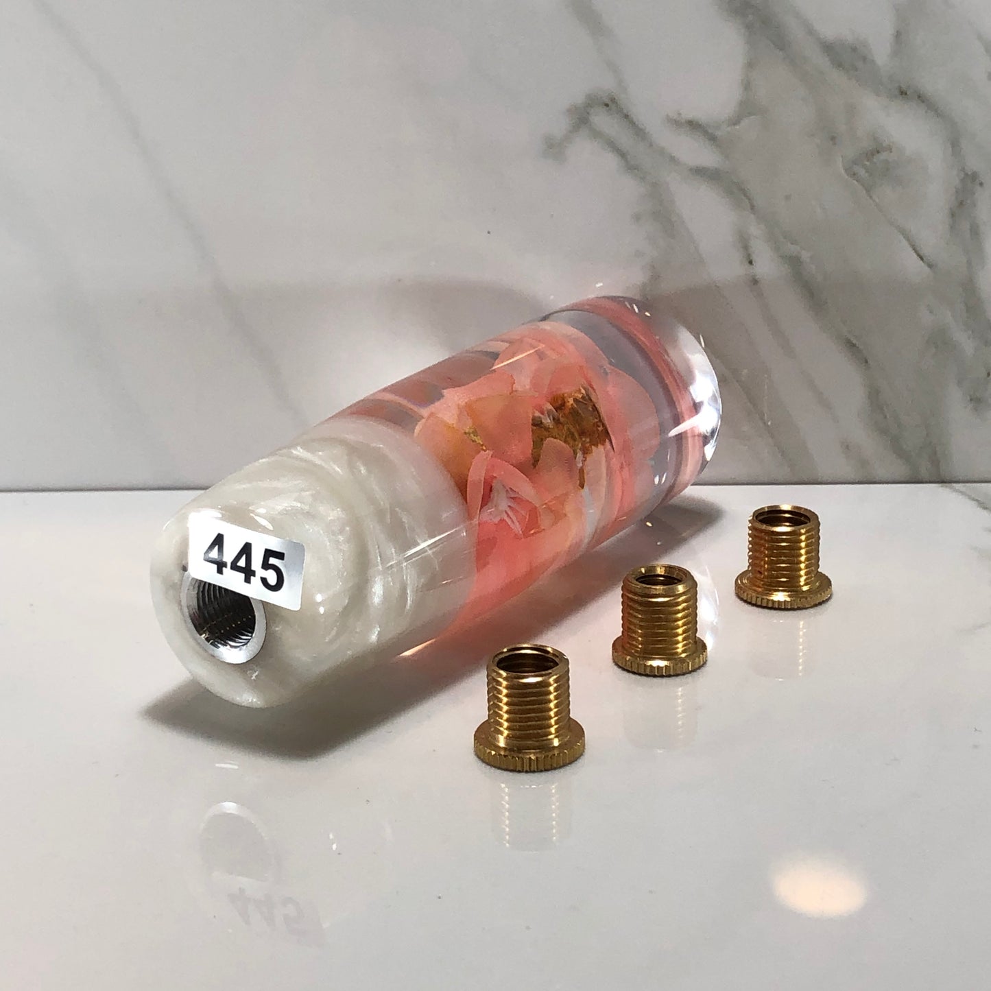 Mr__Grip 4 1/2 Inch Flower Resin Custom Shift Knob Peach Cherry Blossom 445