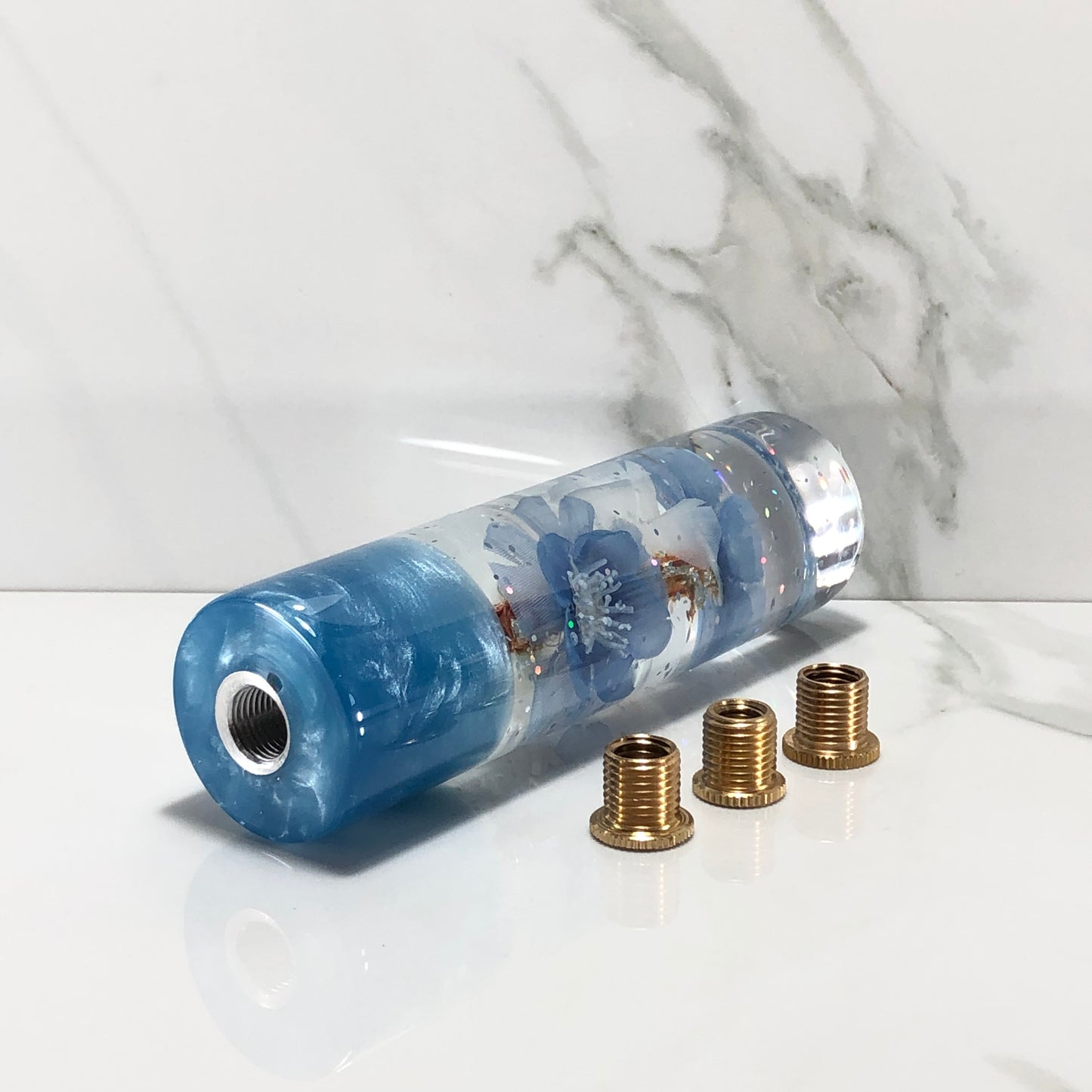 Mr__Grip 5 1/2 Inch Resin Custom Shift Knob Light Blue & White Cherry Blossom JDM