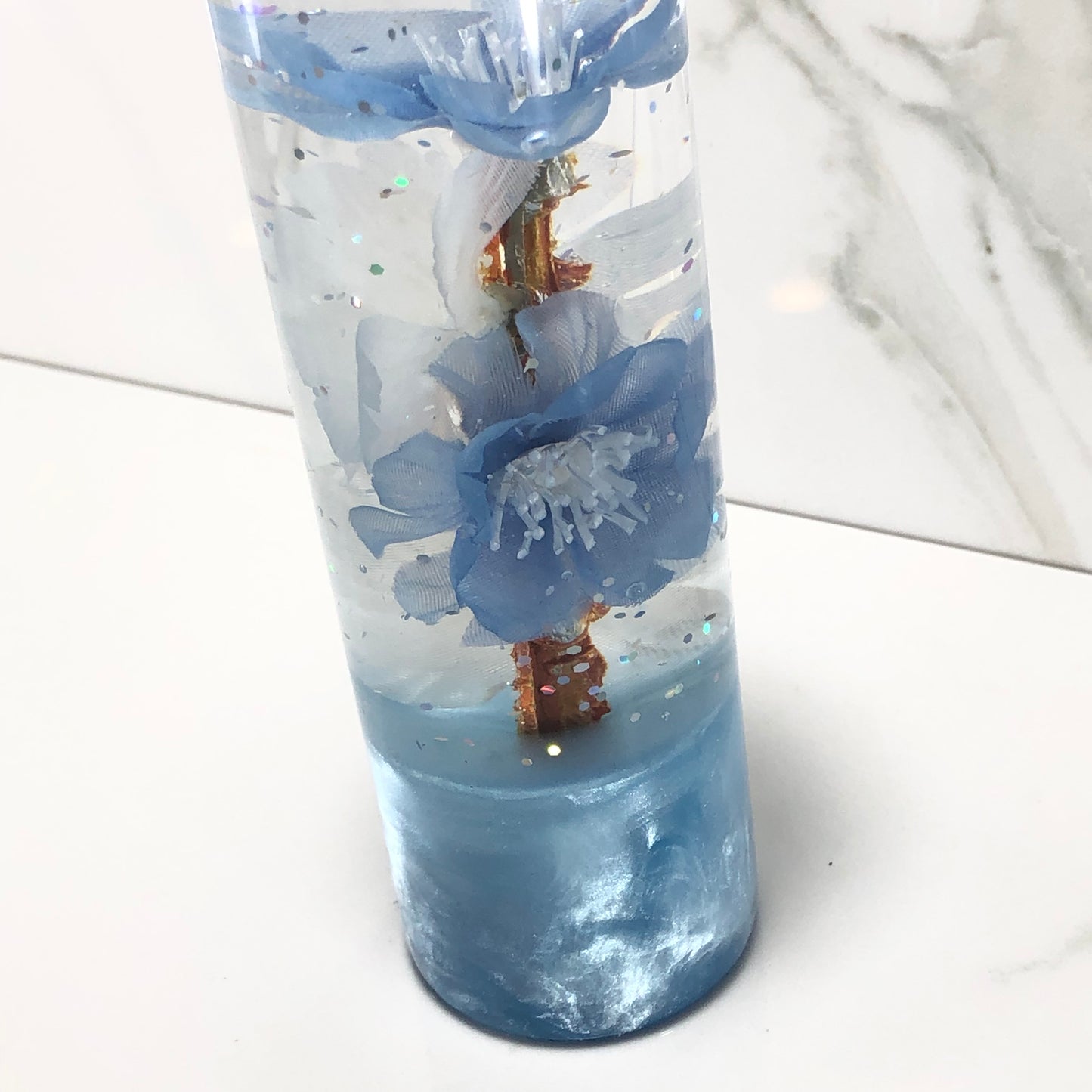 Mr__Grip 5 1/2 Inch Resin Custom Shift Knob Light Blue & White Cherry Blossom JDM