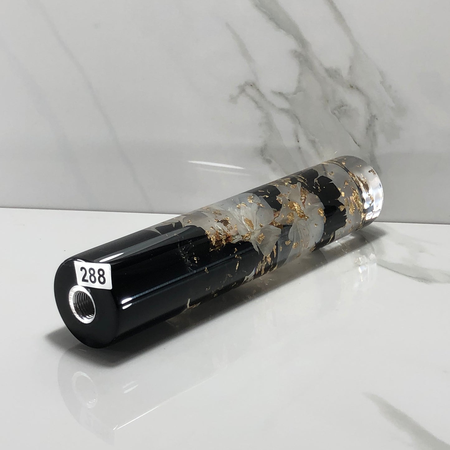 Mr__Grip Resin Shift Knob 190mm Black White Blossom Gold Leaf Flower