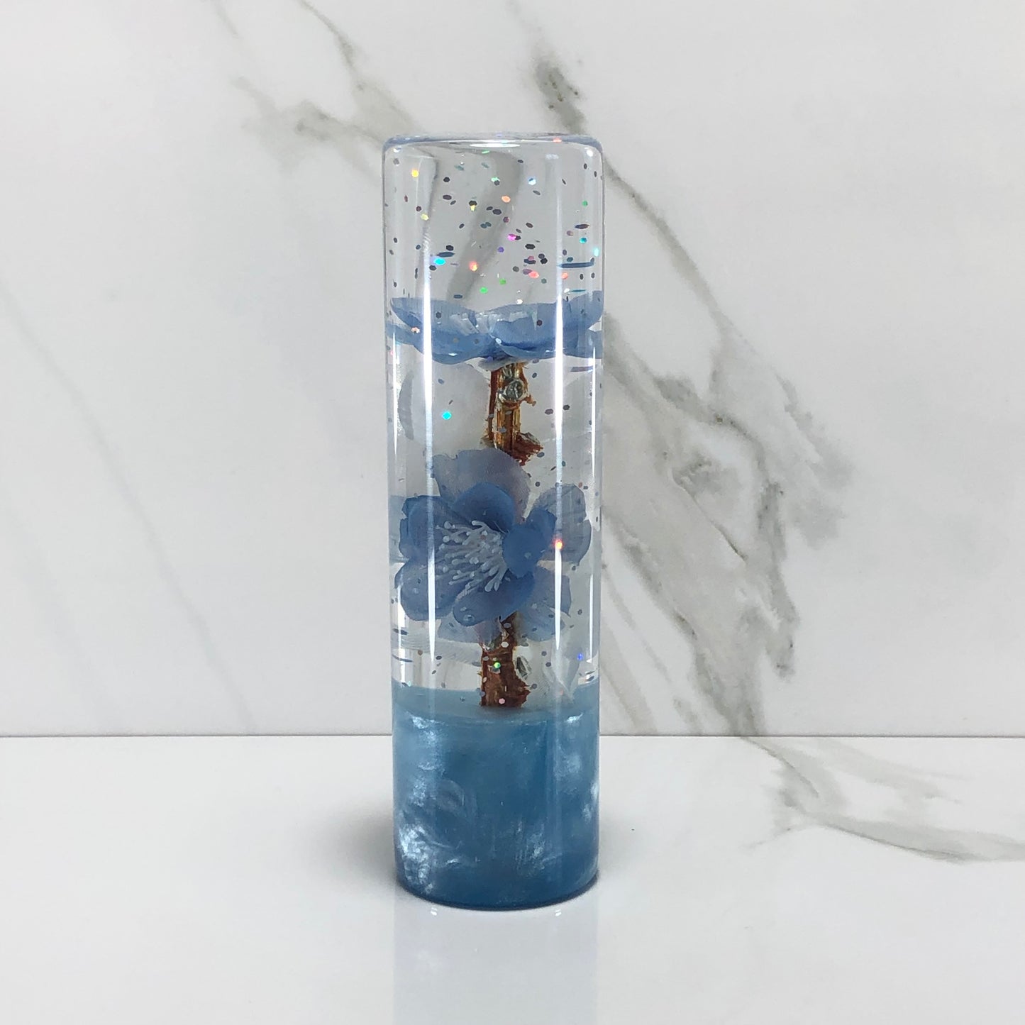 Mr__Grip 5 1/2 Inch Resin Custom Shift Knob Light Blue & White Cherry Blossom JDM