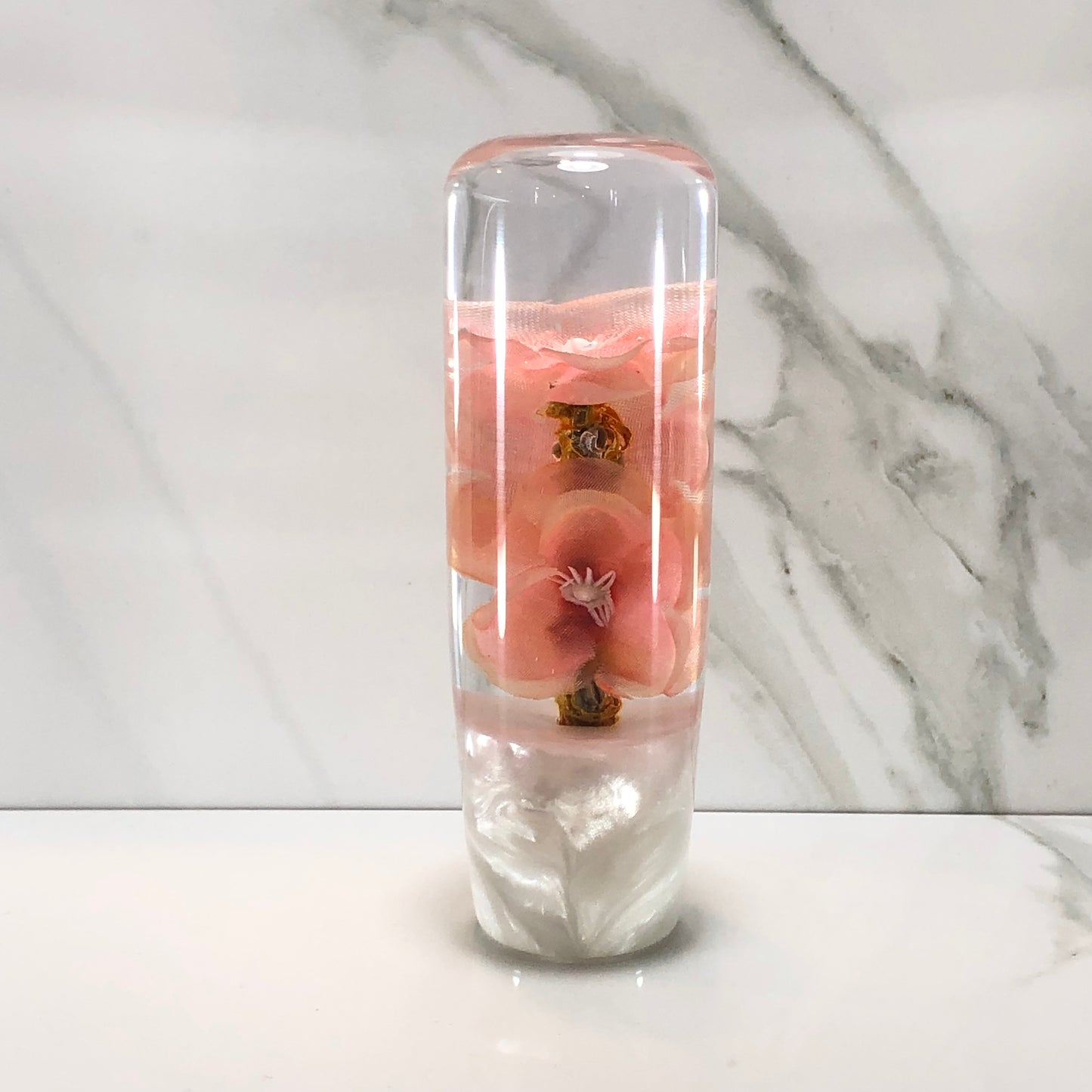Mr__Grip 4 1/2 Inch Flower Resin Custom Shift Knob Peach Cherry Blossom 445