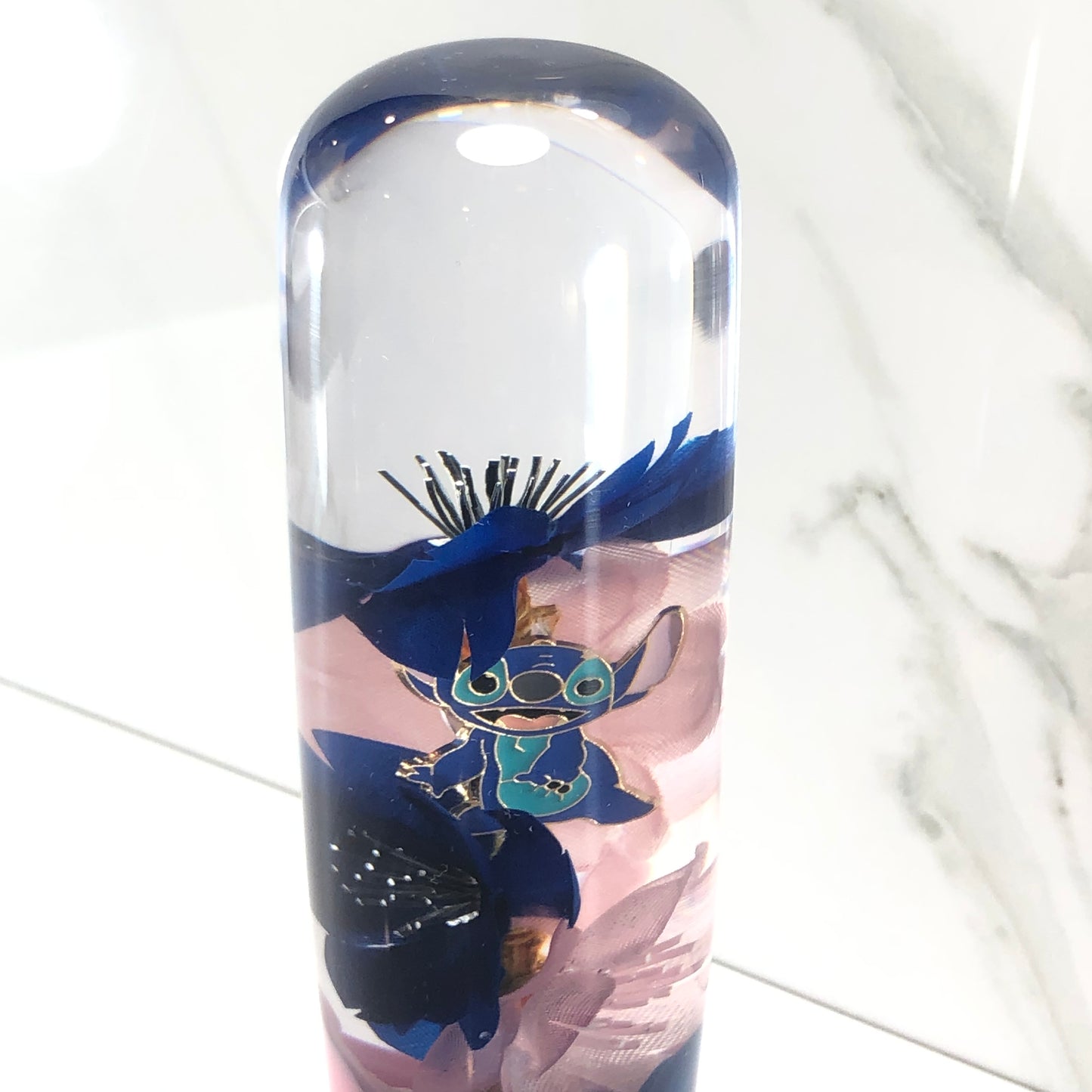 Mr__Grip 5 3/4 Inch Resin Custom Shift Knob stitch blue Pink Cherry Blossom #523