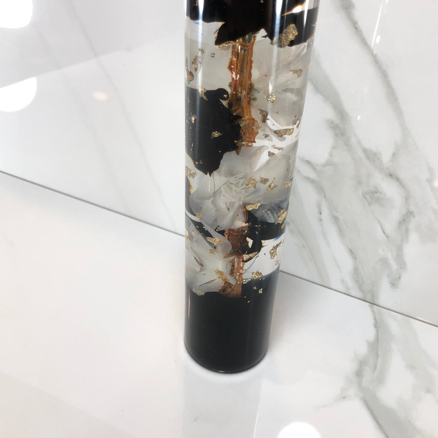 Mr__Grip 7.5 inch resin black white cherry blossom gold leaf #390