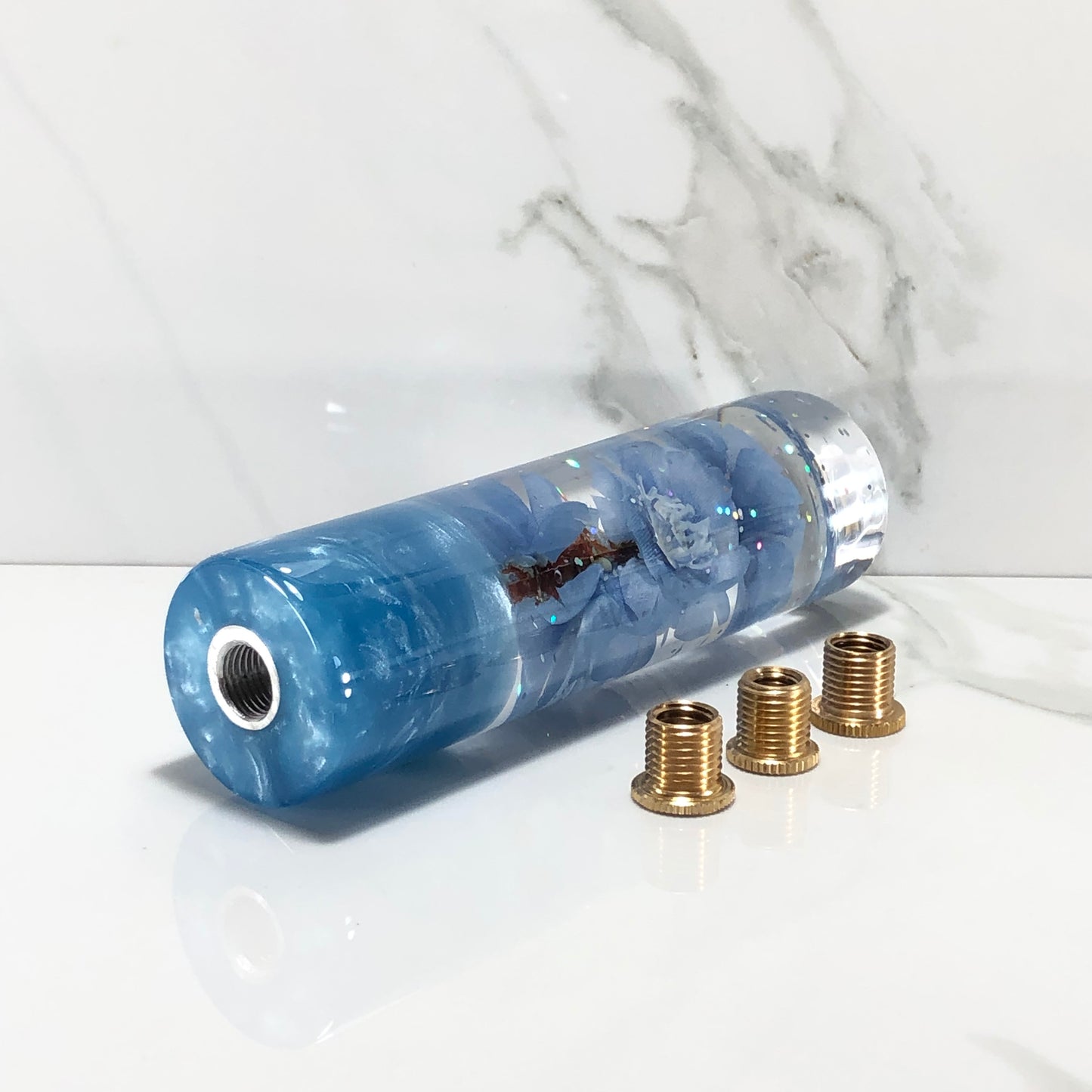 Mr__Grip 5 1/2 Inch Resin Custom Shift Knob Light Blue Cherry Blossom JDM