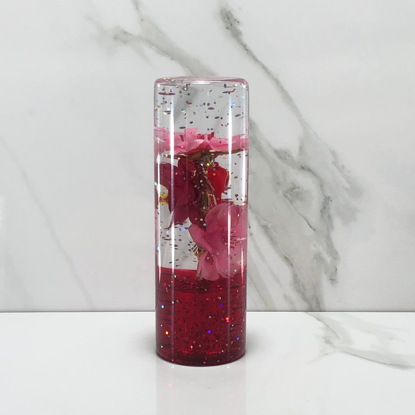 Mr__Grip 4 1/2 Inch Resin Custom Shift Knob Pink & Red Cherry Blossom JDM