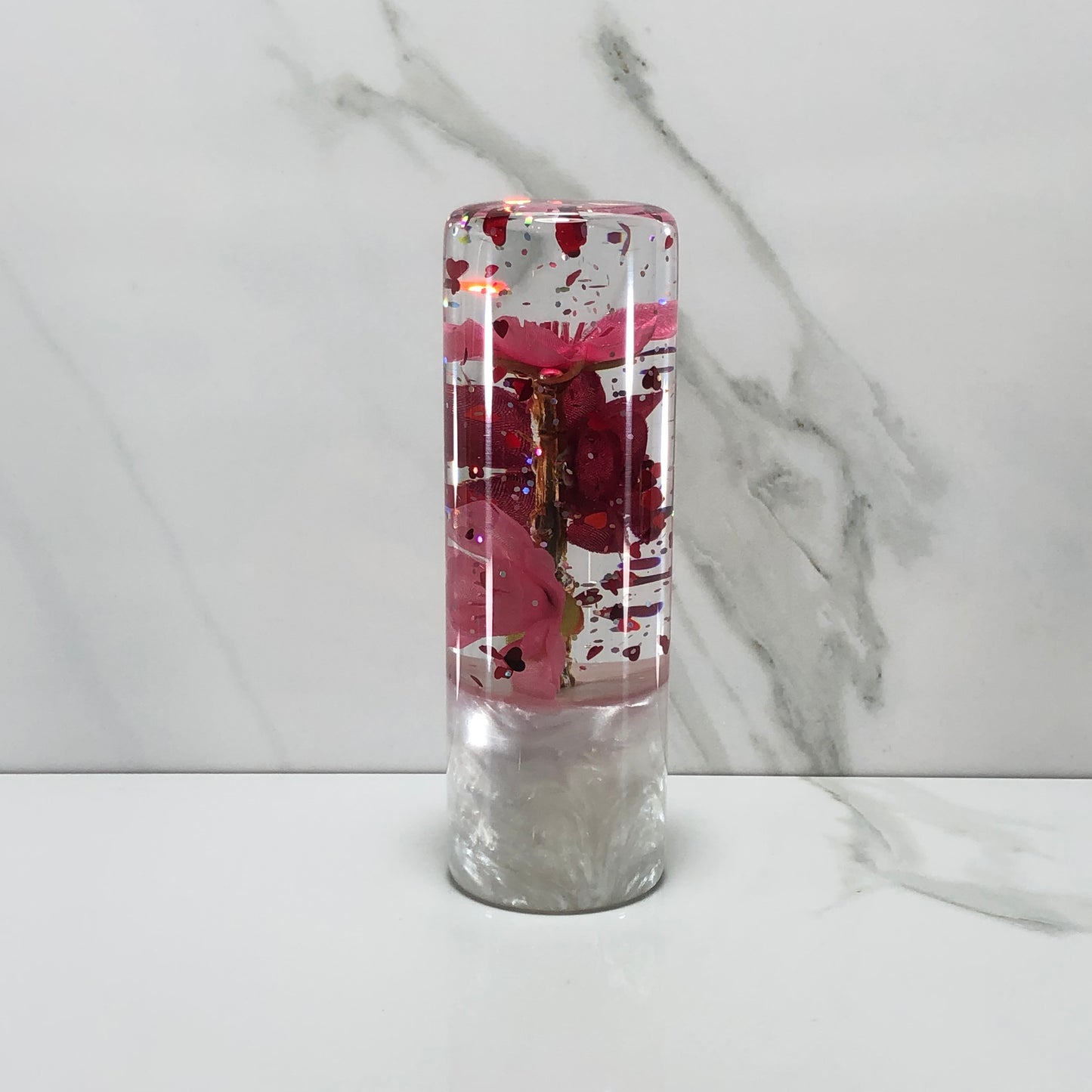 Mr__Grip 4 1/2 Inch Resin Custom Shift Knob Pink & Red Cherry Blossom