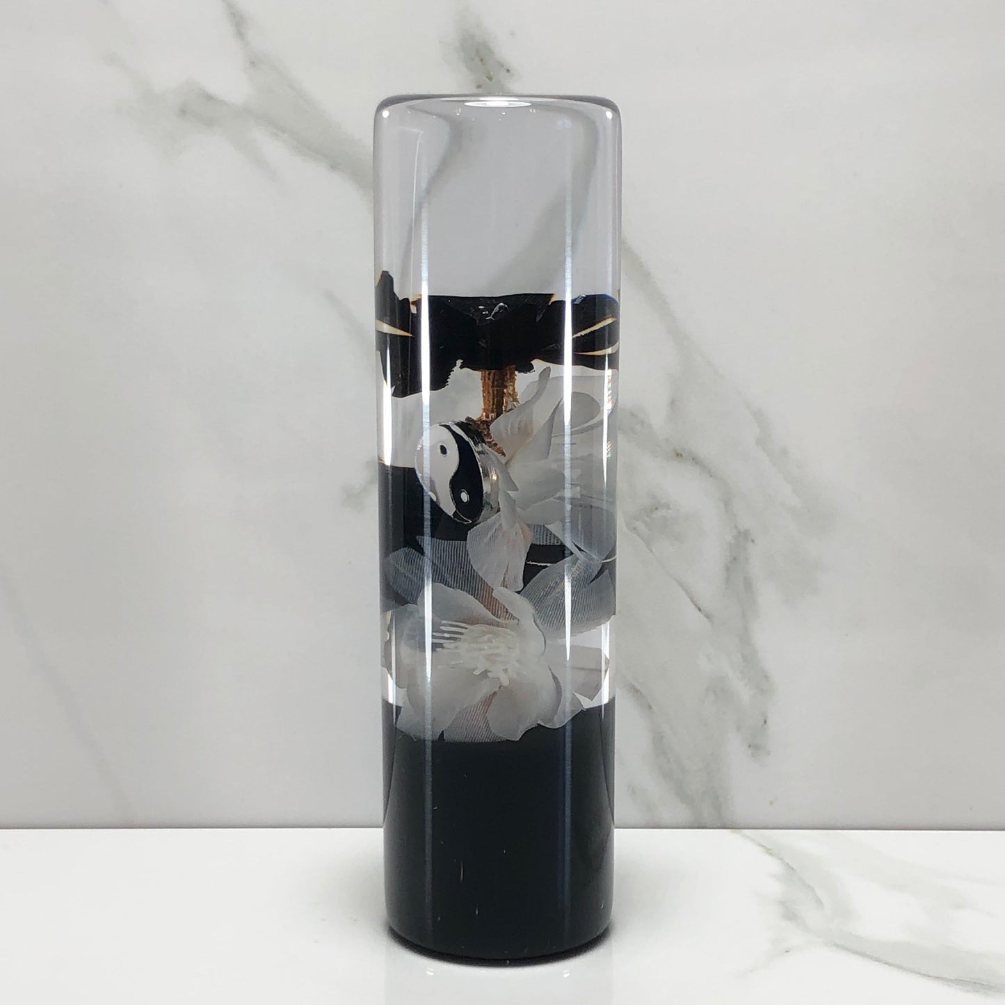 Mr__Grip 5 1/2 Inch Resin Custom Shift Knob Black White Cherry Blossom JDM