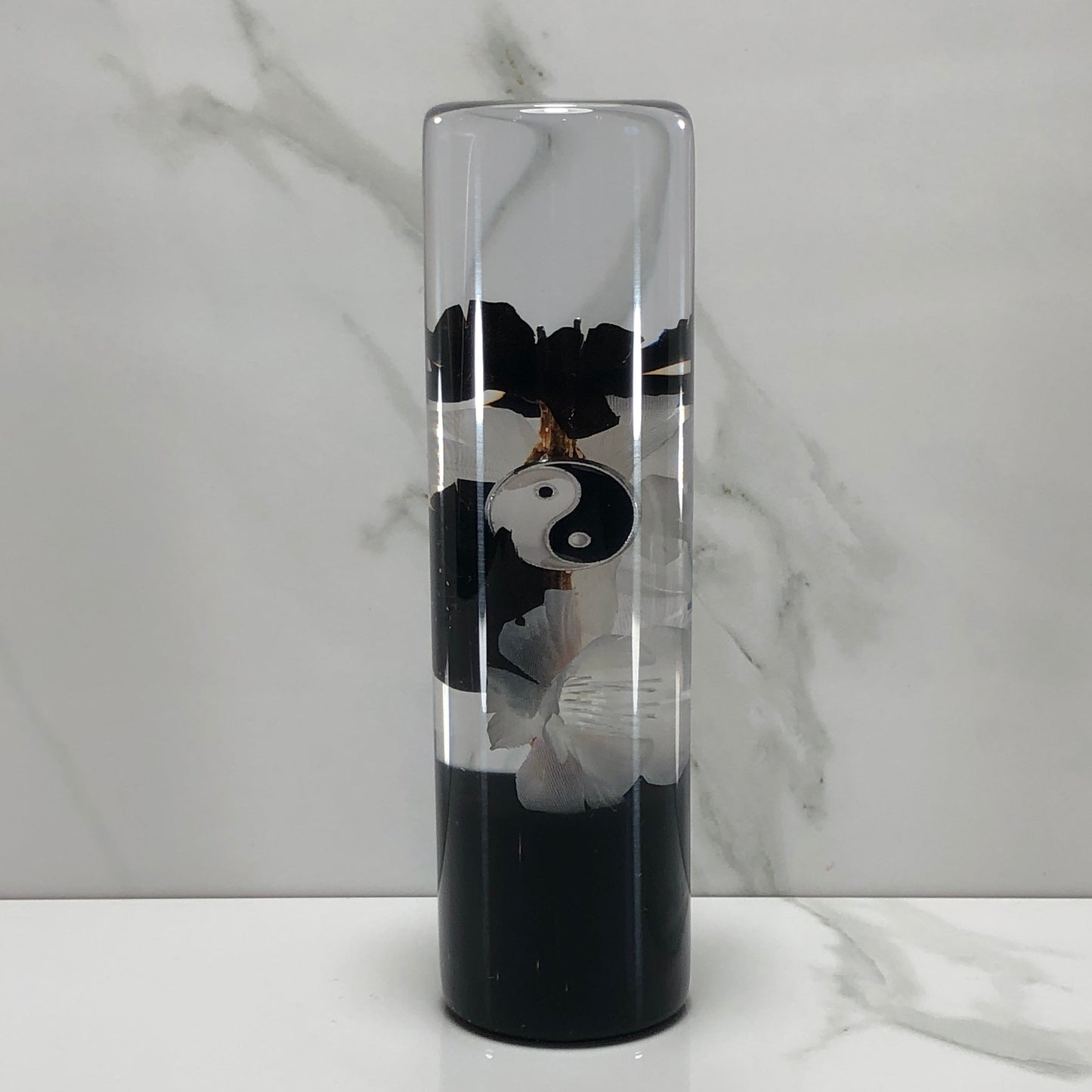 Mr__Grip 5 1/2 Inch Resin Custom Shift Knob Black White Cherry Blossom JDM