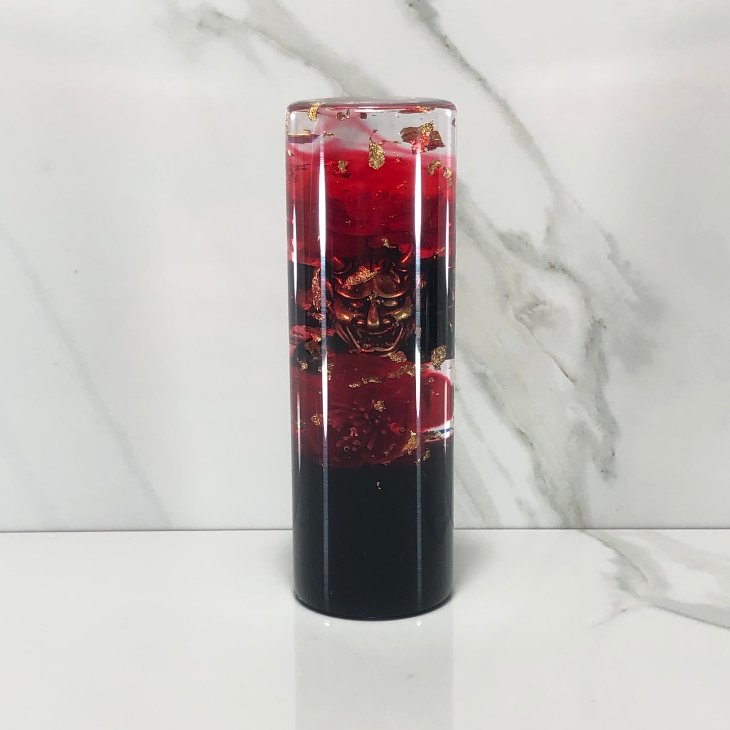 Mr__Grip 4 1/2 inch resin black red cherry blossom oni mask #386