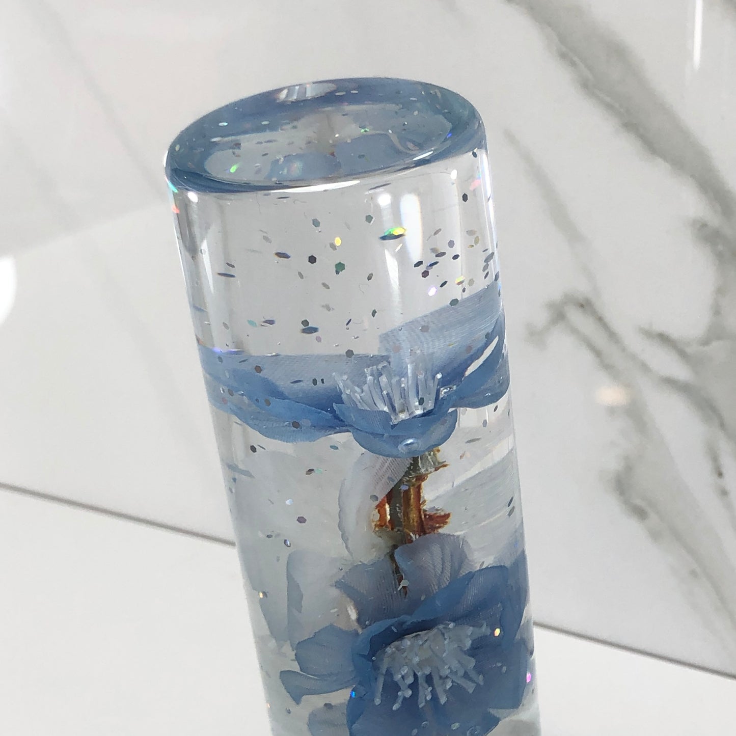 Mr__Grip 5 1/2 Inch Resin Custom Shift Knob Light Blue & White Cherry Blossom JDM