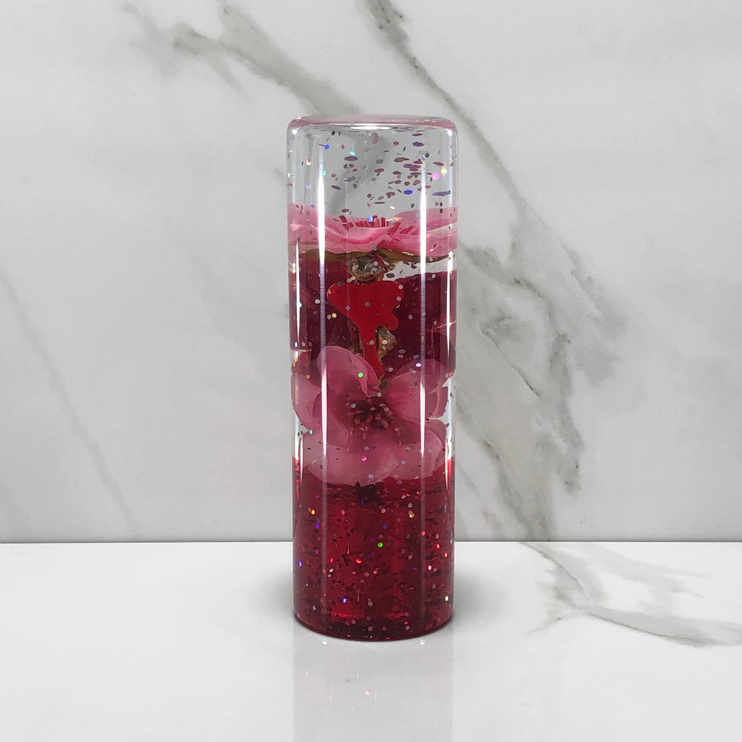 Mr__Grip 4 1/2 Inch Resin Custom Shift Knob Pink & Red Cherry Blossom JDM