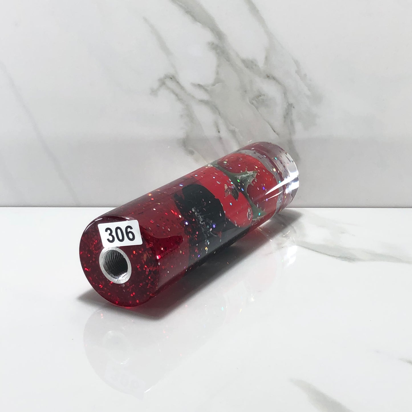 Mr__Grip 5 3/4 Inch Resin Custom Shift Knob Red Rose with black red cherry blossom JDM