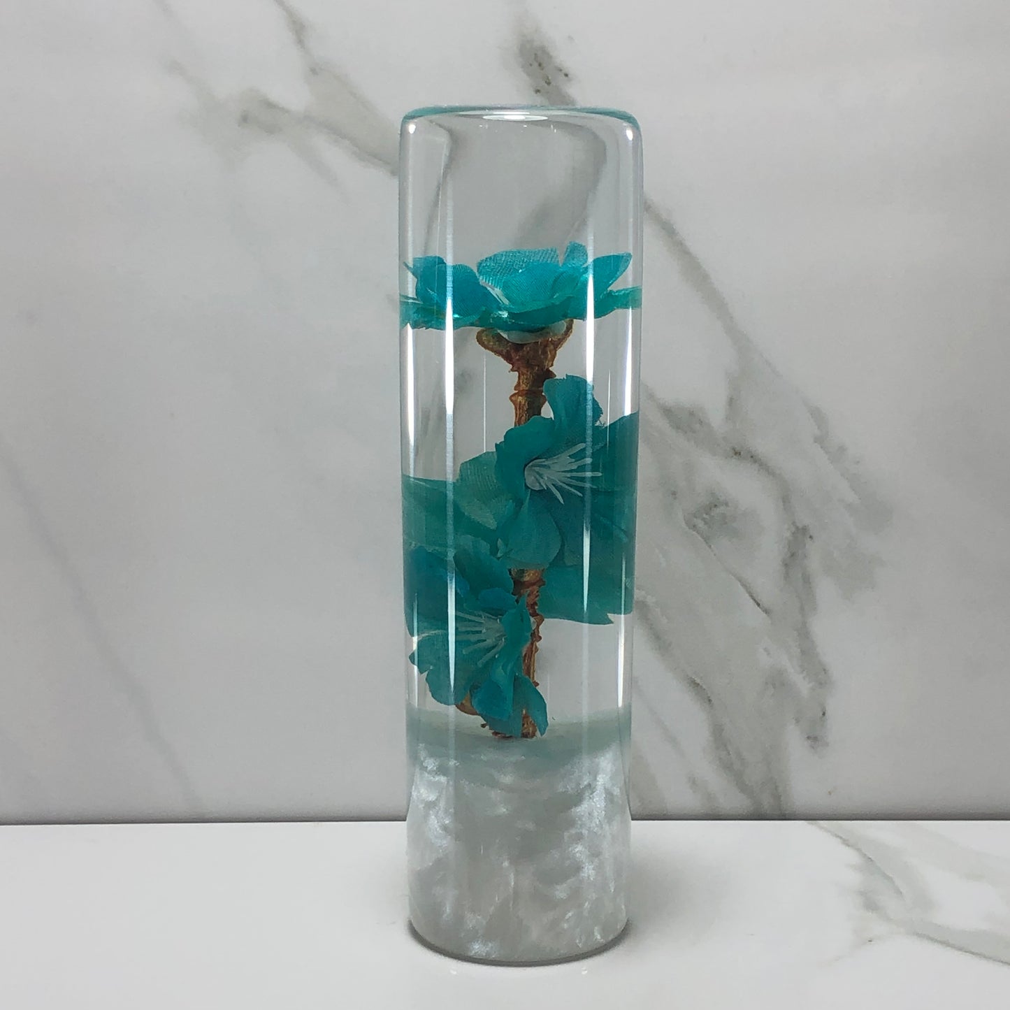 Mr__Grip 5 1/2 Inch Resin Custom Shift Knob Teal Cherry Blossoms JDM