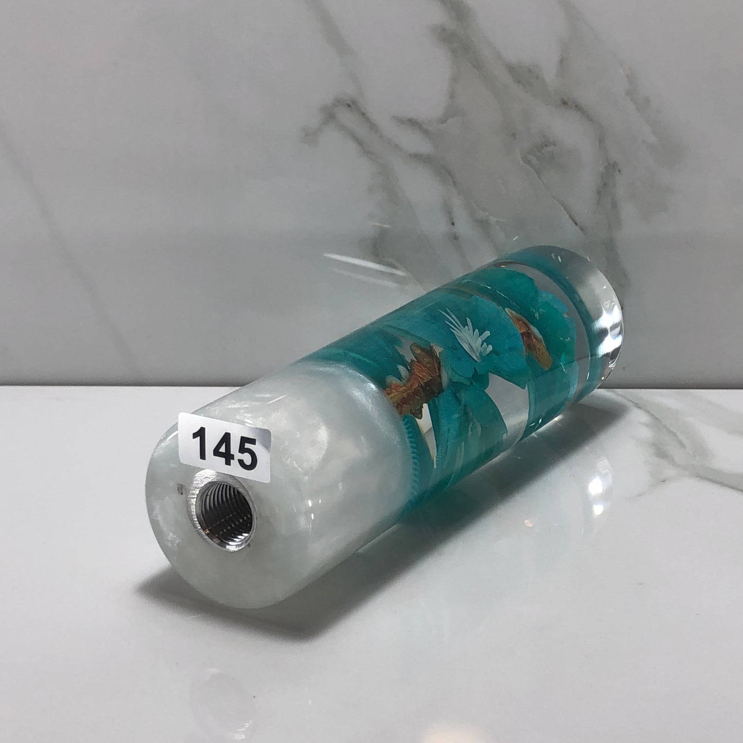 Mr__Grip 5 1/2 Inch Resin Custom Shift Knob Teal Cherry Blossoms JDM