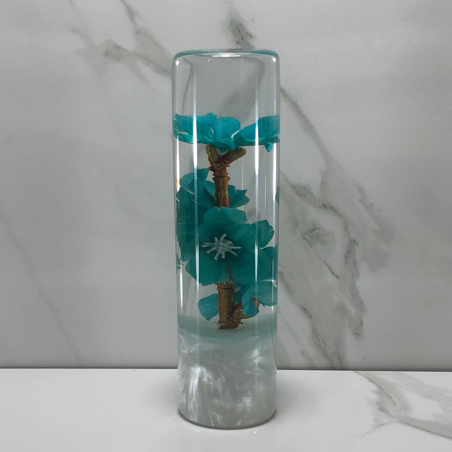 Mr__Grip 5 1/2 Inch Resin Custom Shift Knob Teal Cherry Blossoms JDM