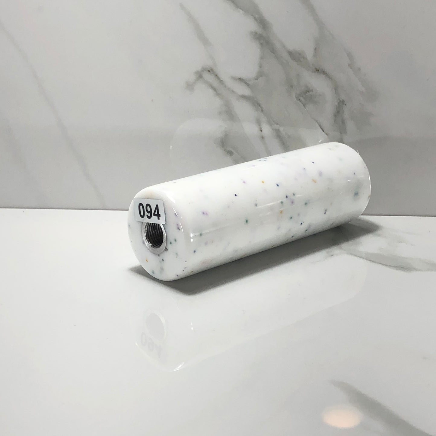 Mr__Grip 4 1/2 Inch Resin Custom Shift Knob Solid White Rainbow Glitter JDM