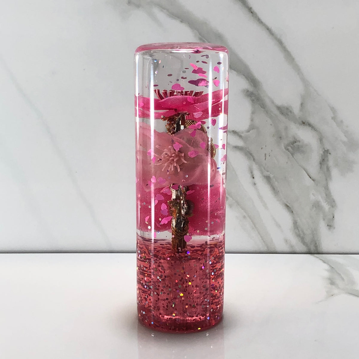 115mm Pink Blossom Charm Resin Shift Knob — 4.5 in, 12mm x 1.25
