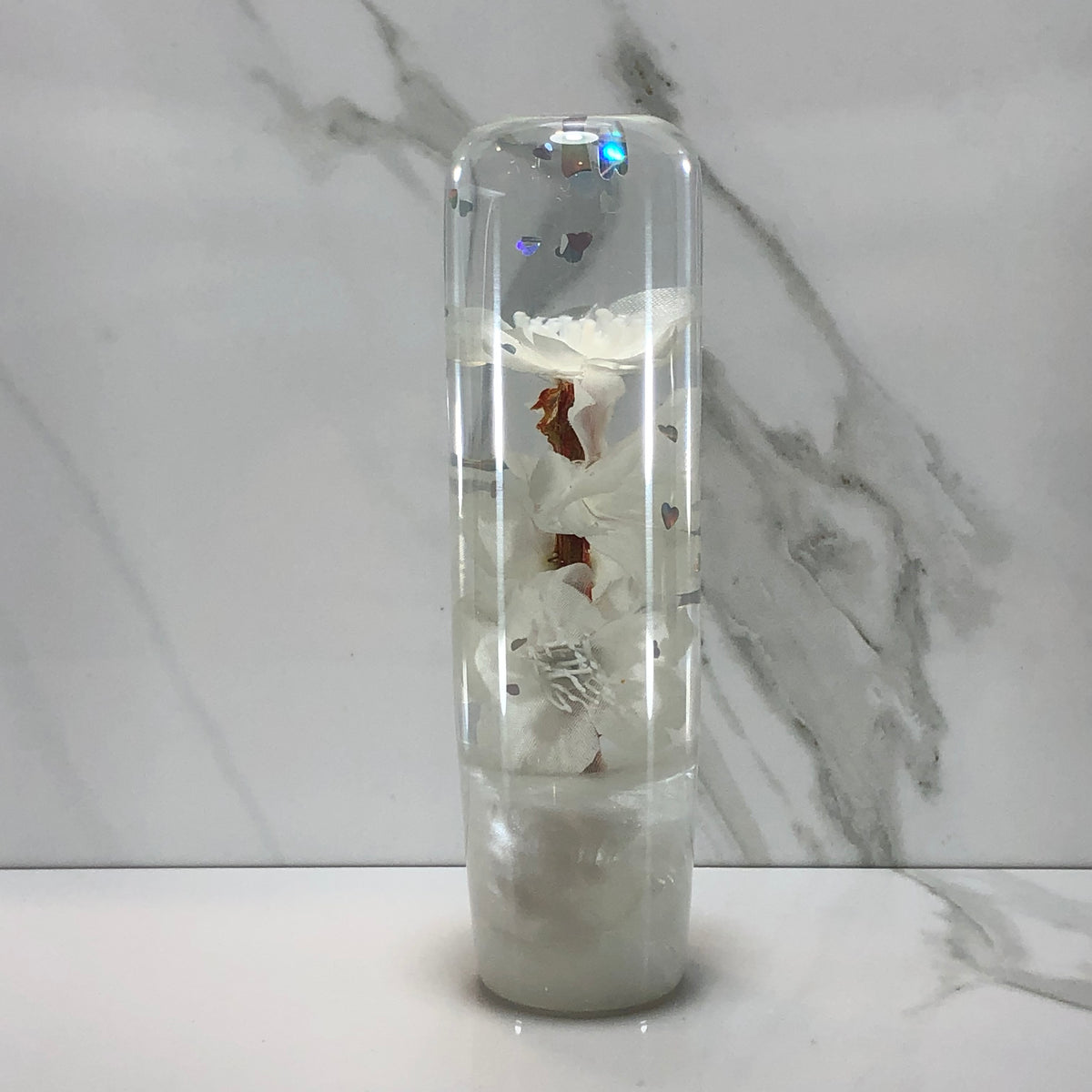 140mm White Blossom Resin Shift Knob — 5.5 in, 12mm x 1.25