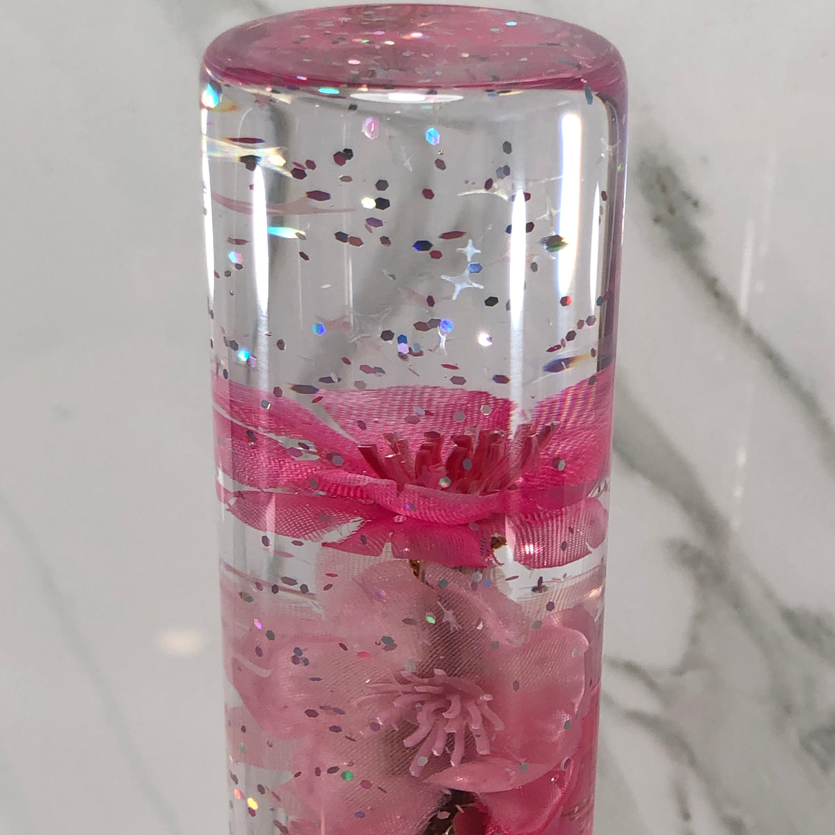 190mm Pink Blossom Resin Shift Knob — 7.5 in, 12mm x 1.25